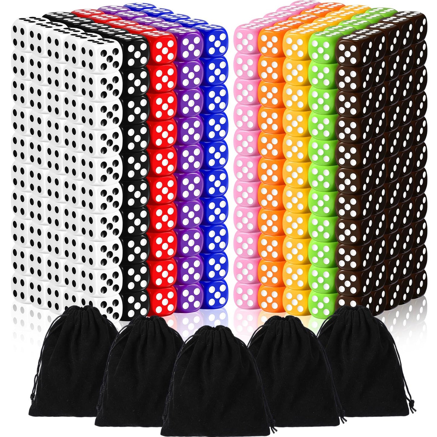 Syhood 500-Piece 16mm Color Dice Set with 5 Pouches – 10 Colors