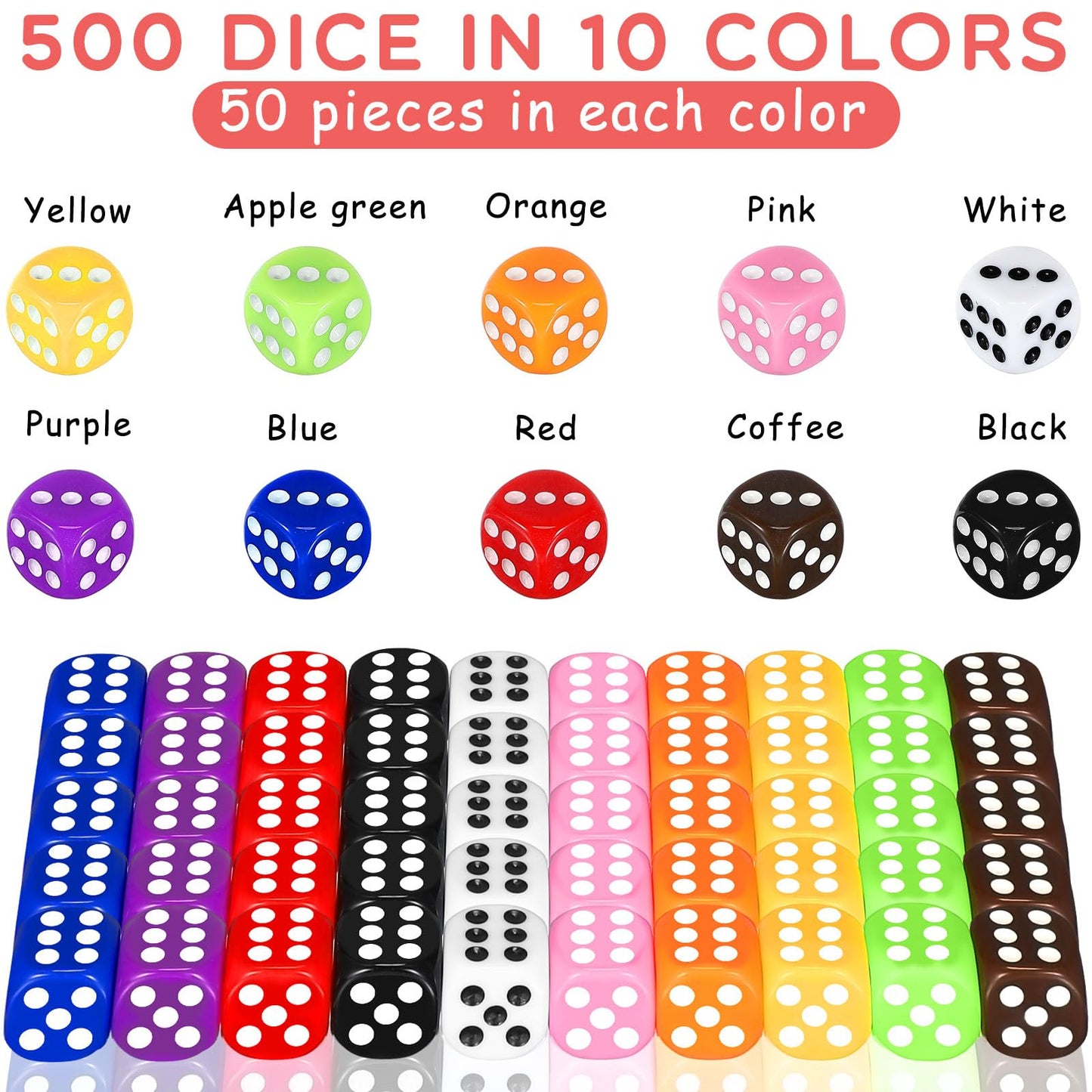 Syhood 500-Piece 16mm Color Dice Set with 5 Pouches – 10 Colors