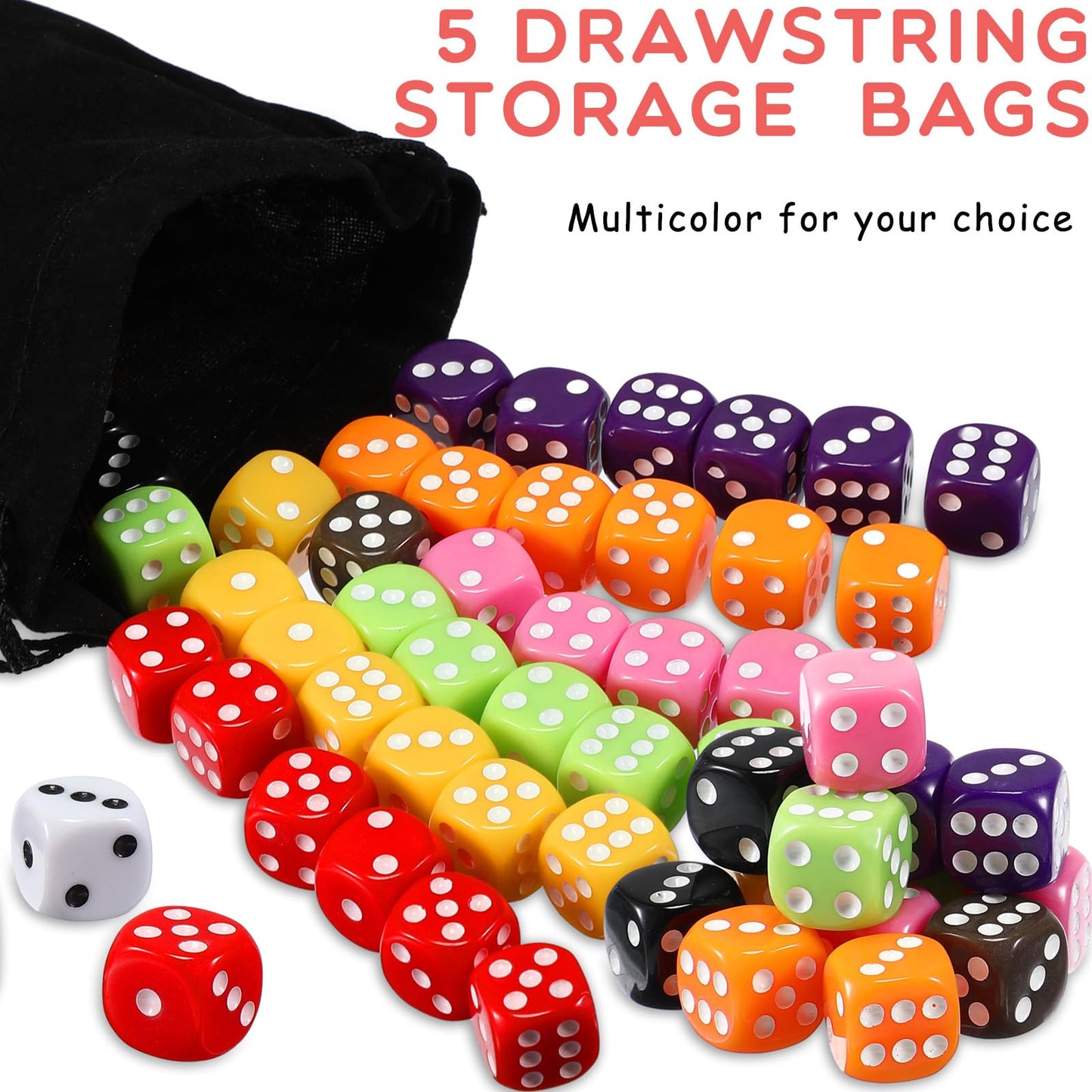 Syhood 500-Piece 16mm Color Dice Set with 5 Pouches – 10 Colors