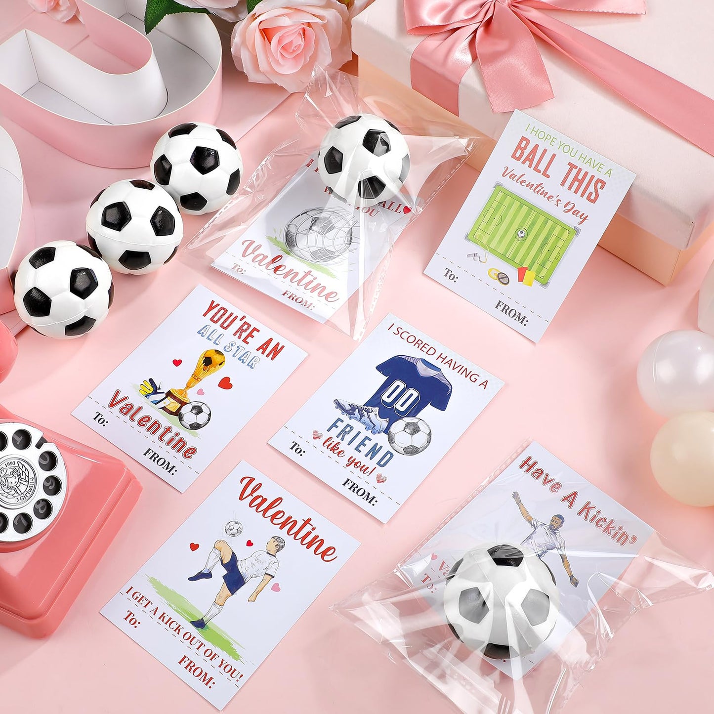 Syhood 36-Pack Valentine's Day Soccer Card & Foam Stress Balls for Kids