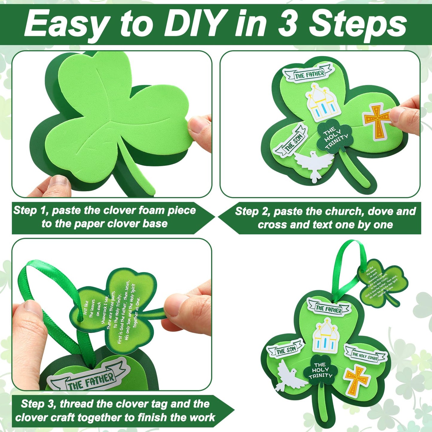 Syhood 24-Set Trinity Shamrock Craft Kit for St. Patrick's Day – Bible Crafts for Sunday School, VBS & Home Activities