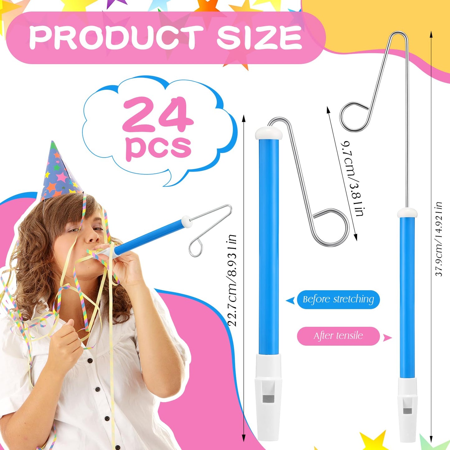 Syhood 24 Pcs Slide Whistle Set – 4 Colors, Plastic/Metal, Kids & Adults