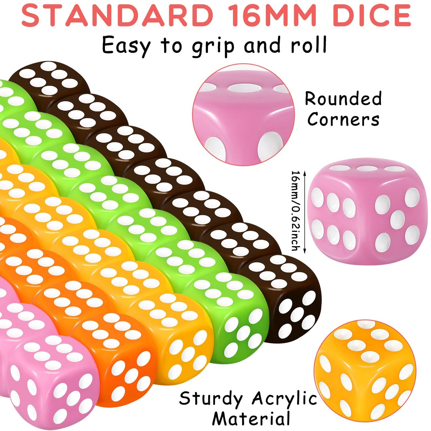 Syhood 500-Piece 16mm Color Dice Set with 5 Pouches – 10 Colors