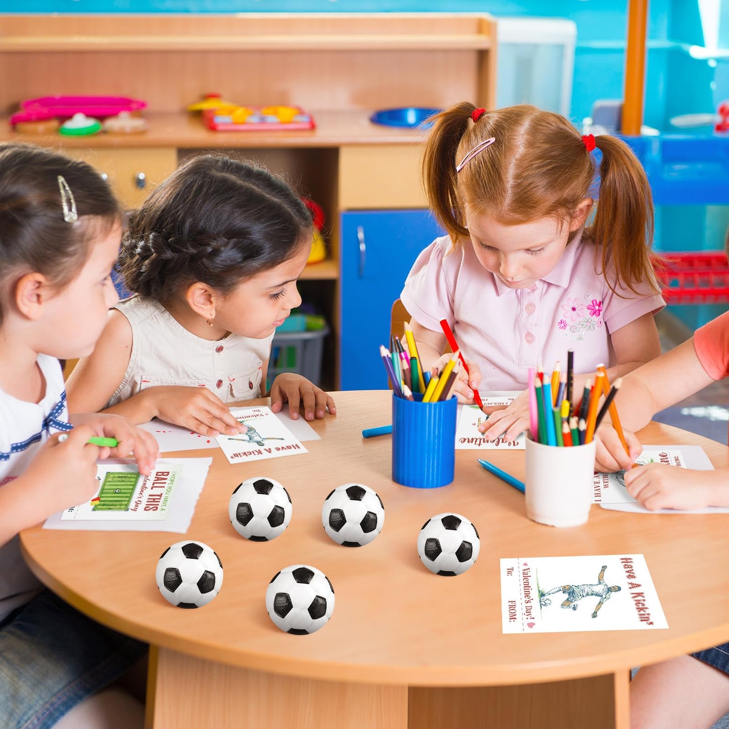 Syhood 36-Pack Valentine's Day Soccer Card & Foam Stress Balls for Kids