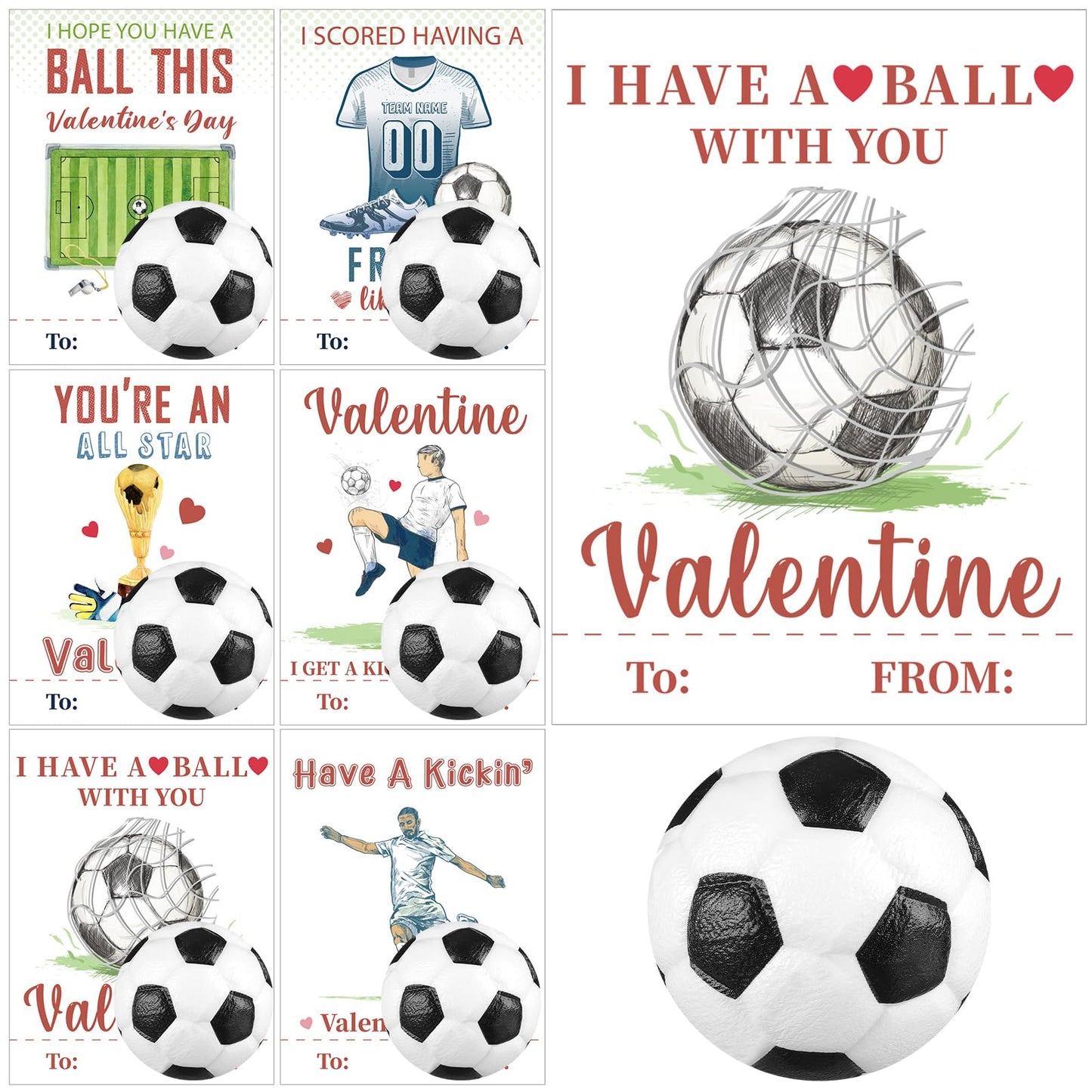 Syhood 36-Pack Valentine's Day Soccer Card & Foam Stress Balls for Kids