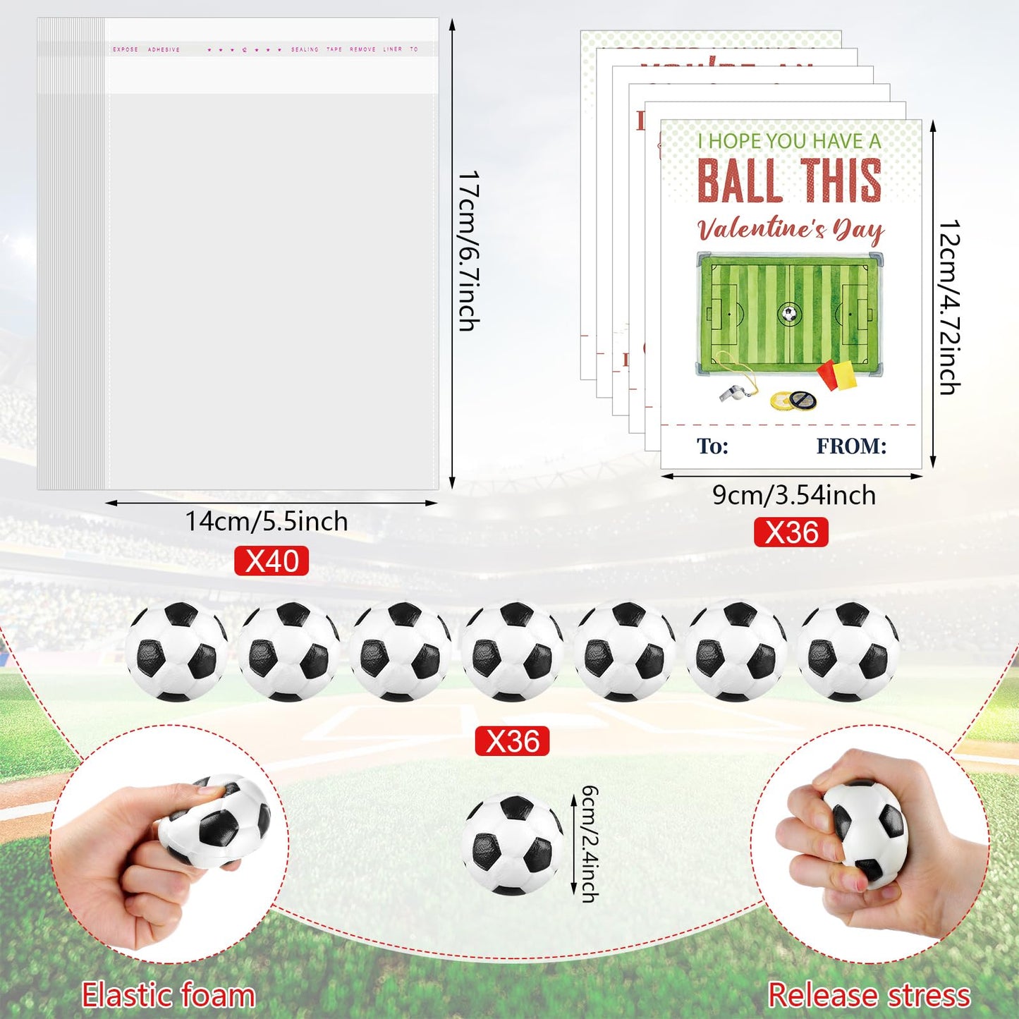 Syhood 36-Pack Valentine's Day Soccer Card & Foam Stress Balls for Kids