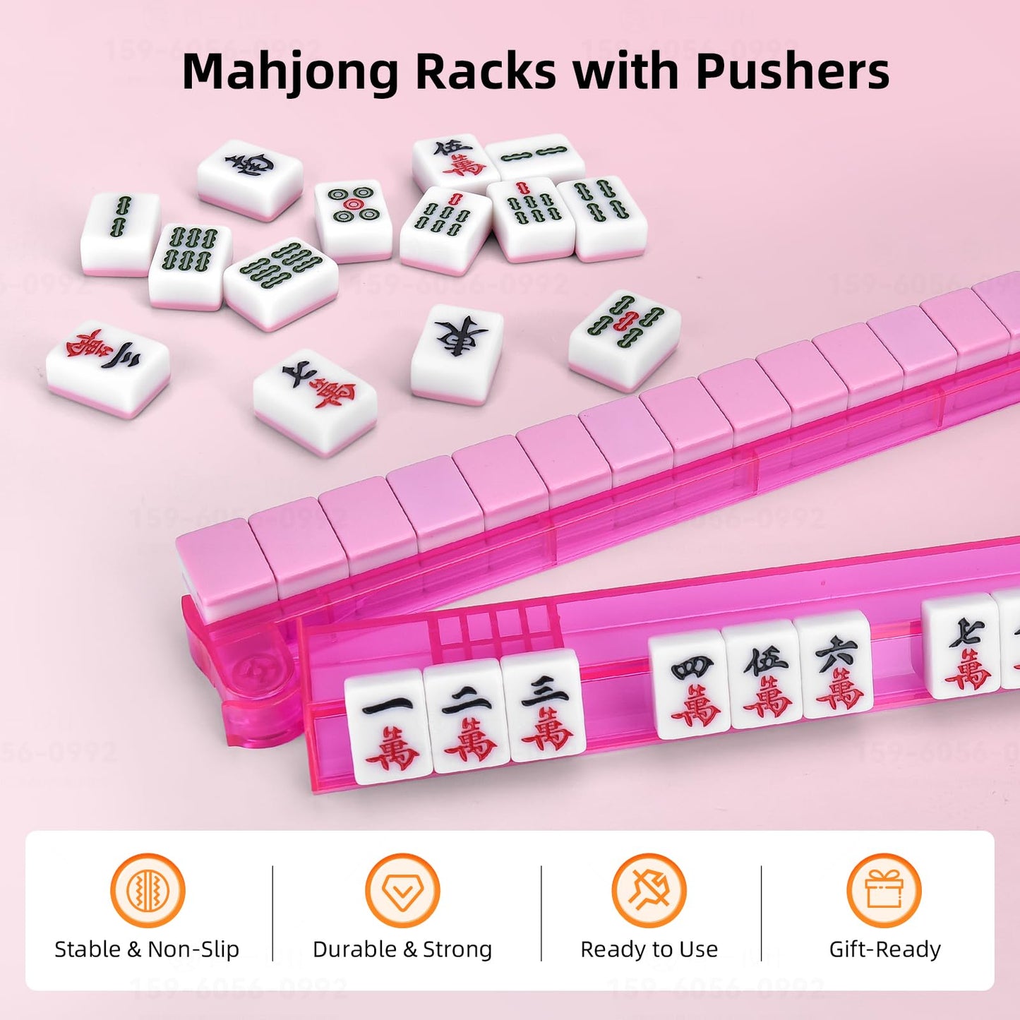 SYMORIN Non-Slip Mahjong Racks with Pushers - 4-Pack Clear Acrylic (Yellow) - Gift-Ready