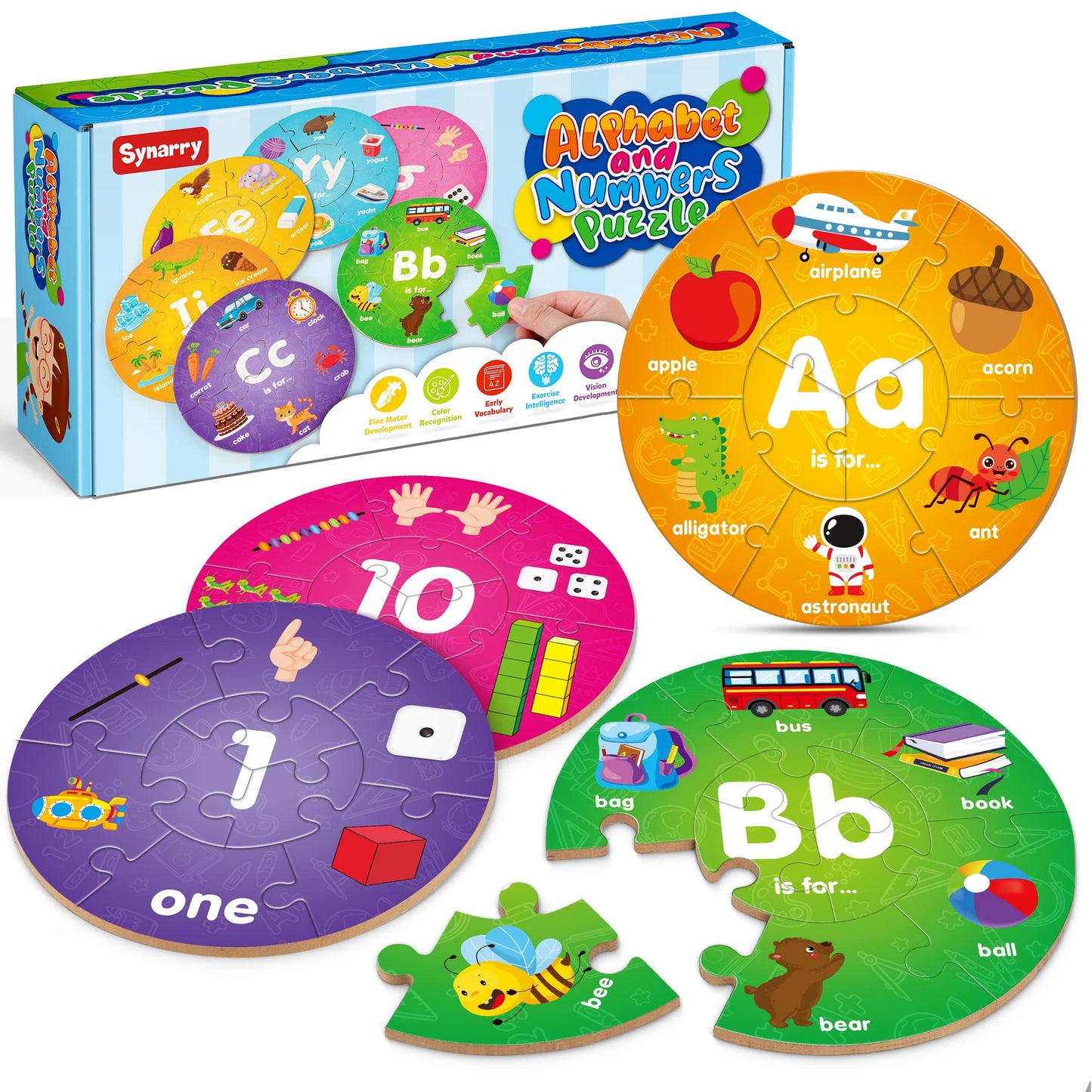 SYNARRY Alphabet & Number Puzzle Set for Kids 3-8 – ABC & 1-10 Educational Toys