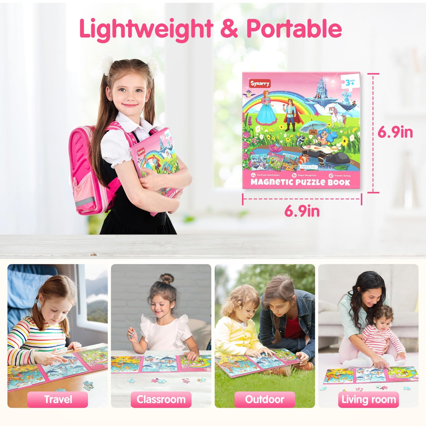 SYNARRY Unicorn Princess Mermaid Magnetic Puzzles – 36-Piece Travel Puzzles for Toddlers (Ages 3-8)