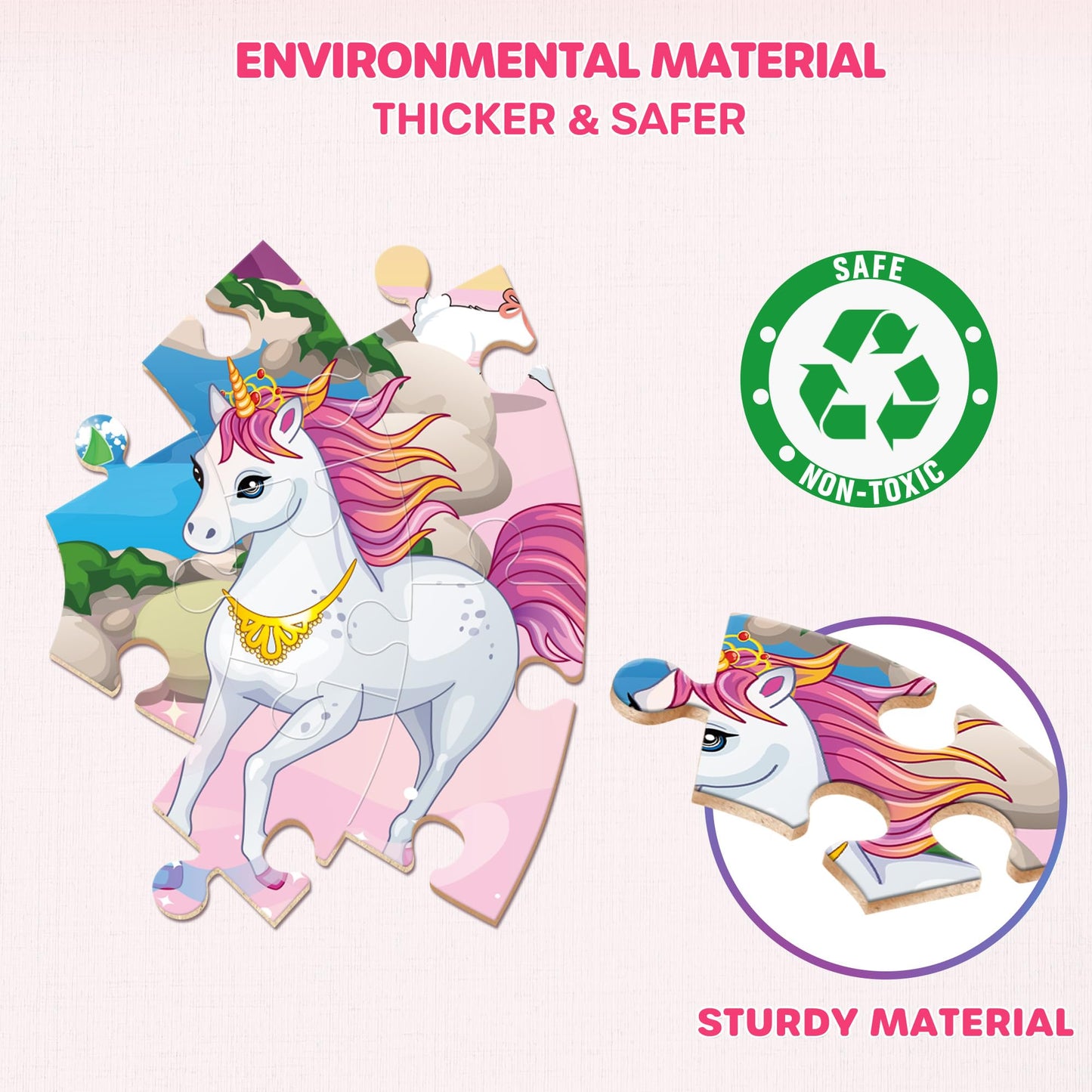 SYNARRY Unicorn Princess Mermaid Fairy Floor Puzzle – 70-Piece Wooden Circle Puzzle (Ages 3-8)