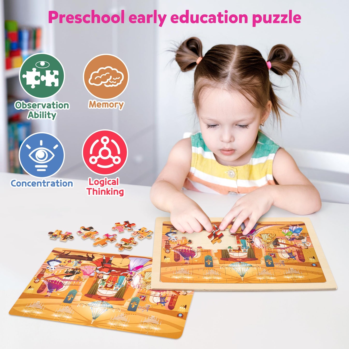 SYNARRY Unicorn Mermaid Princess Fairy Wooden Puzzles – 6-Pack, 60-Piece Jigsaws for Kids