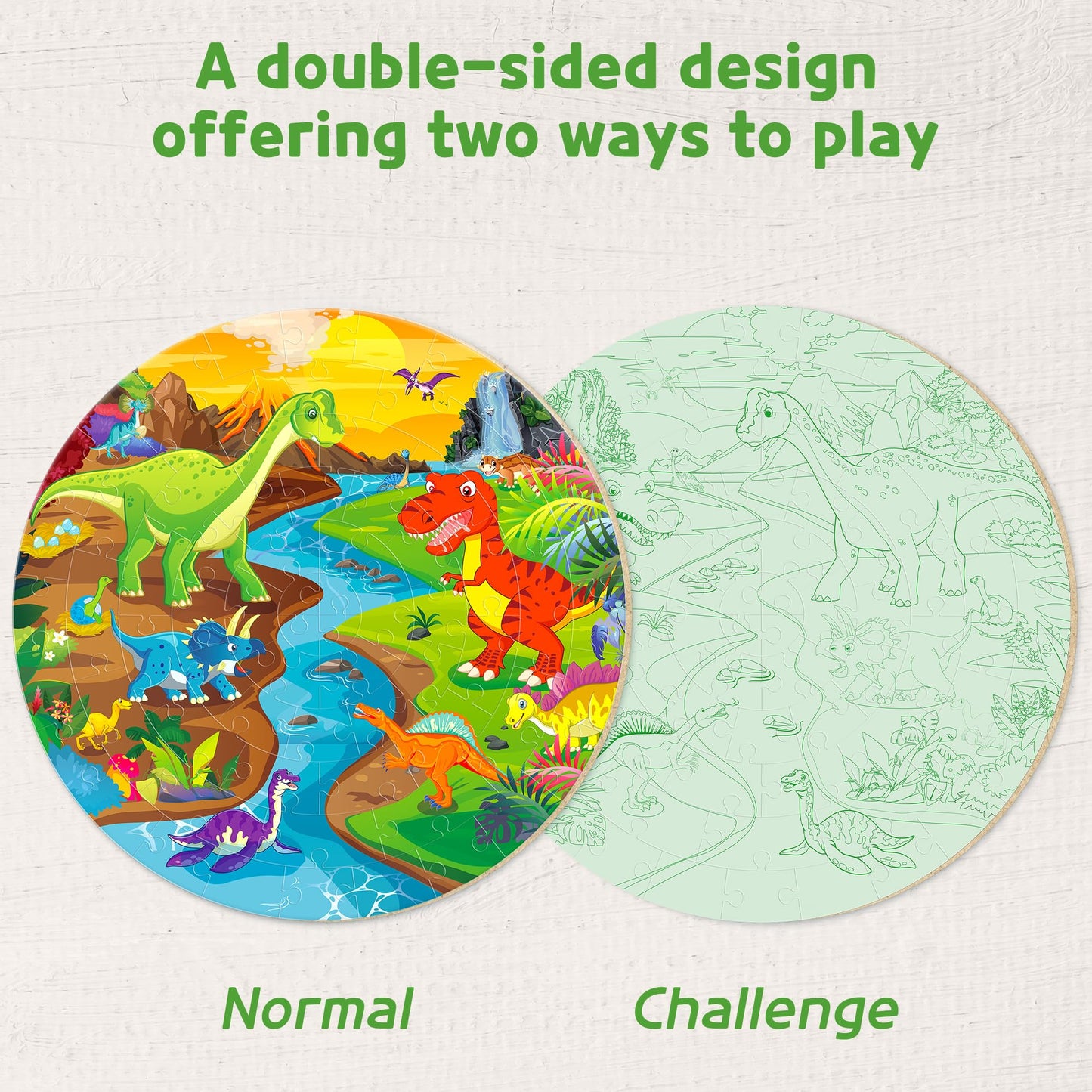 SYNARRY Dinosaur Floor Puzzle - 70-Piece Giant Round Puzzle for Kids 3-8 | Educational Gift
