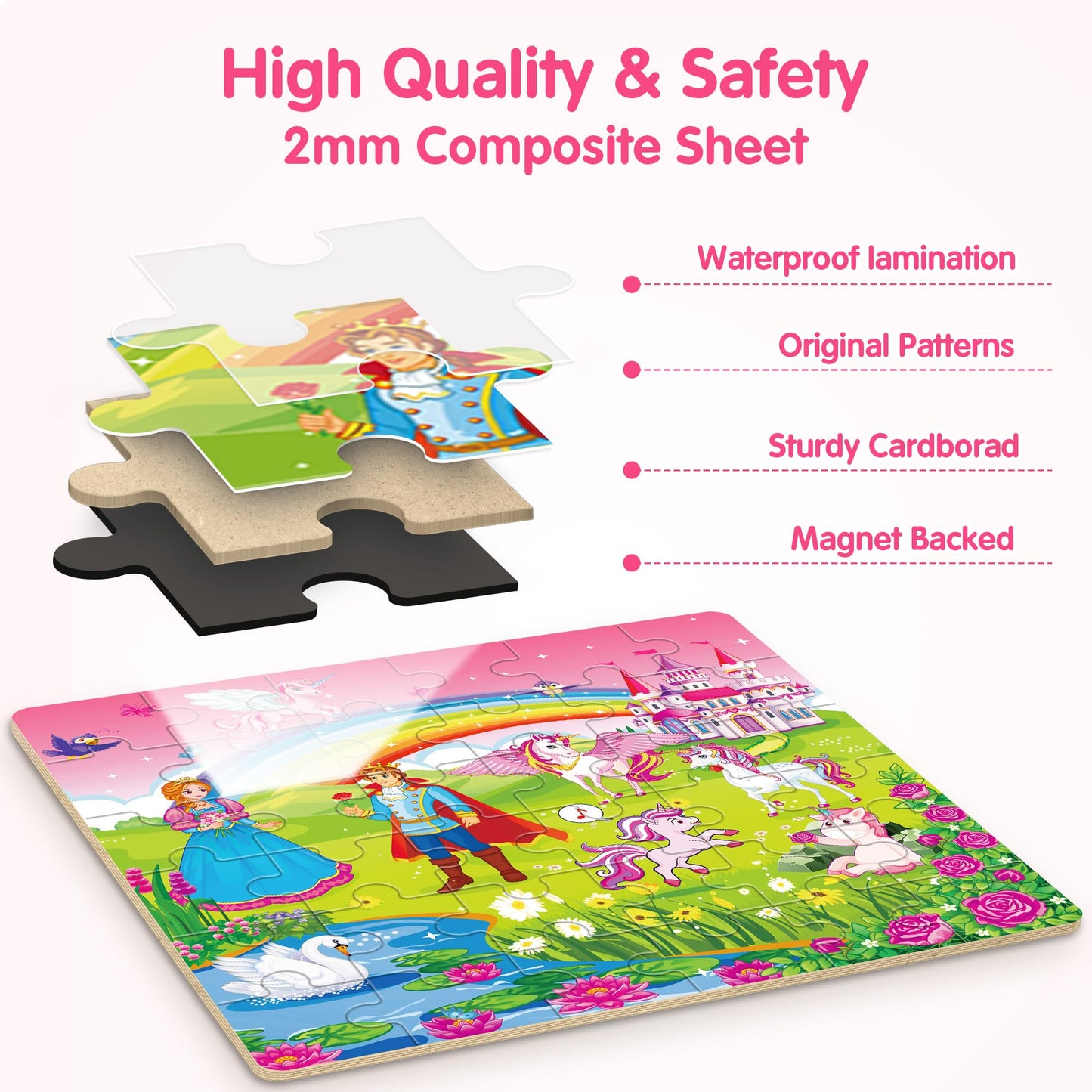 SYNARRY Unicorn Princess Mermaid Magnetic Puzzles – 36-Piece Travel Puzzles for Toddlers (Ages 3-8)