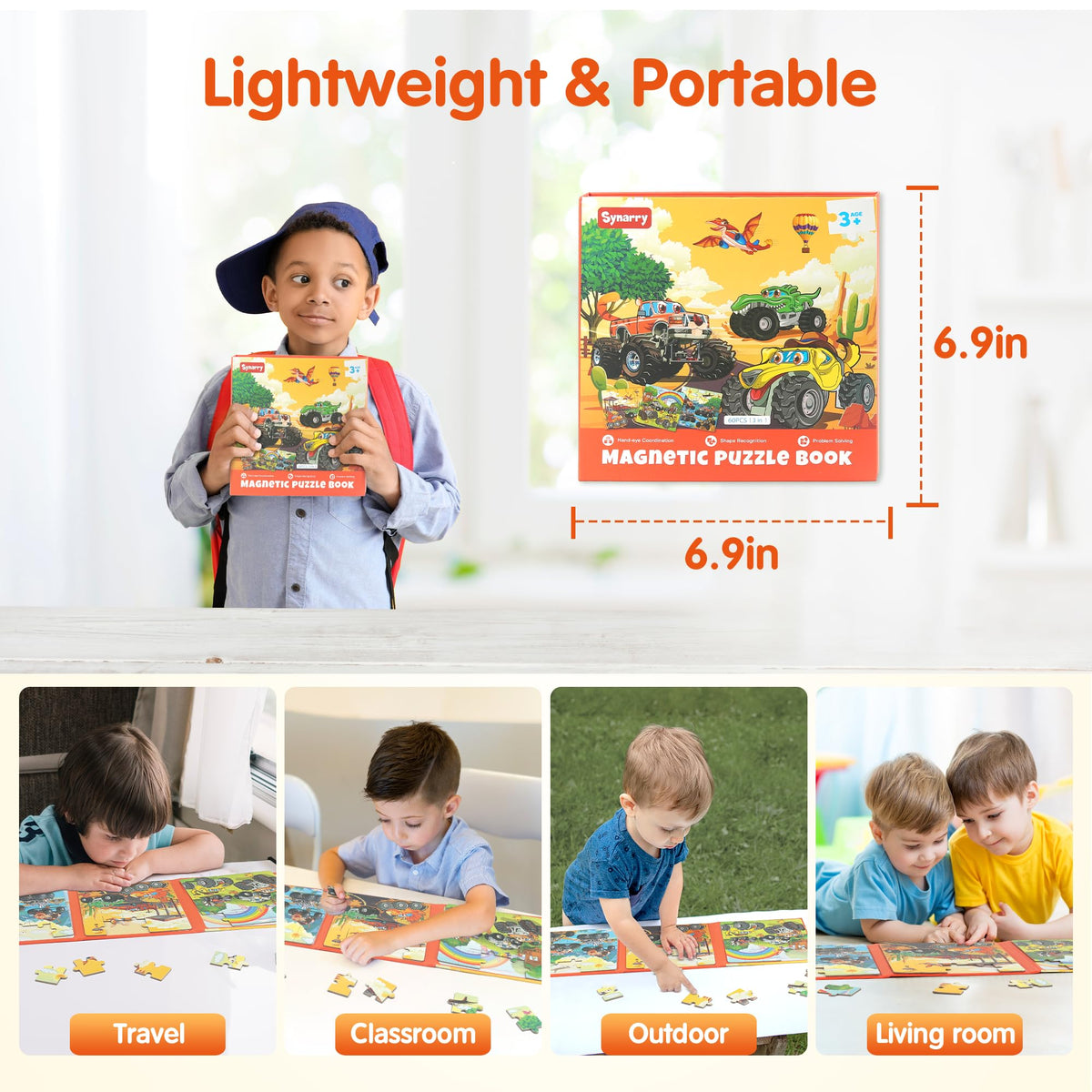 SYNARRY Magnetic Puzzles for Toddlers 3-5 – 20-Piece Travel Puzzles for Cars & Planes