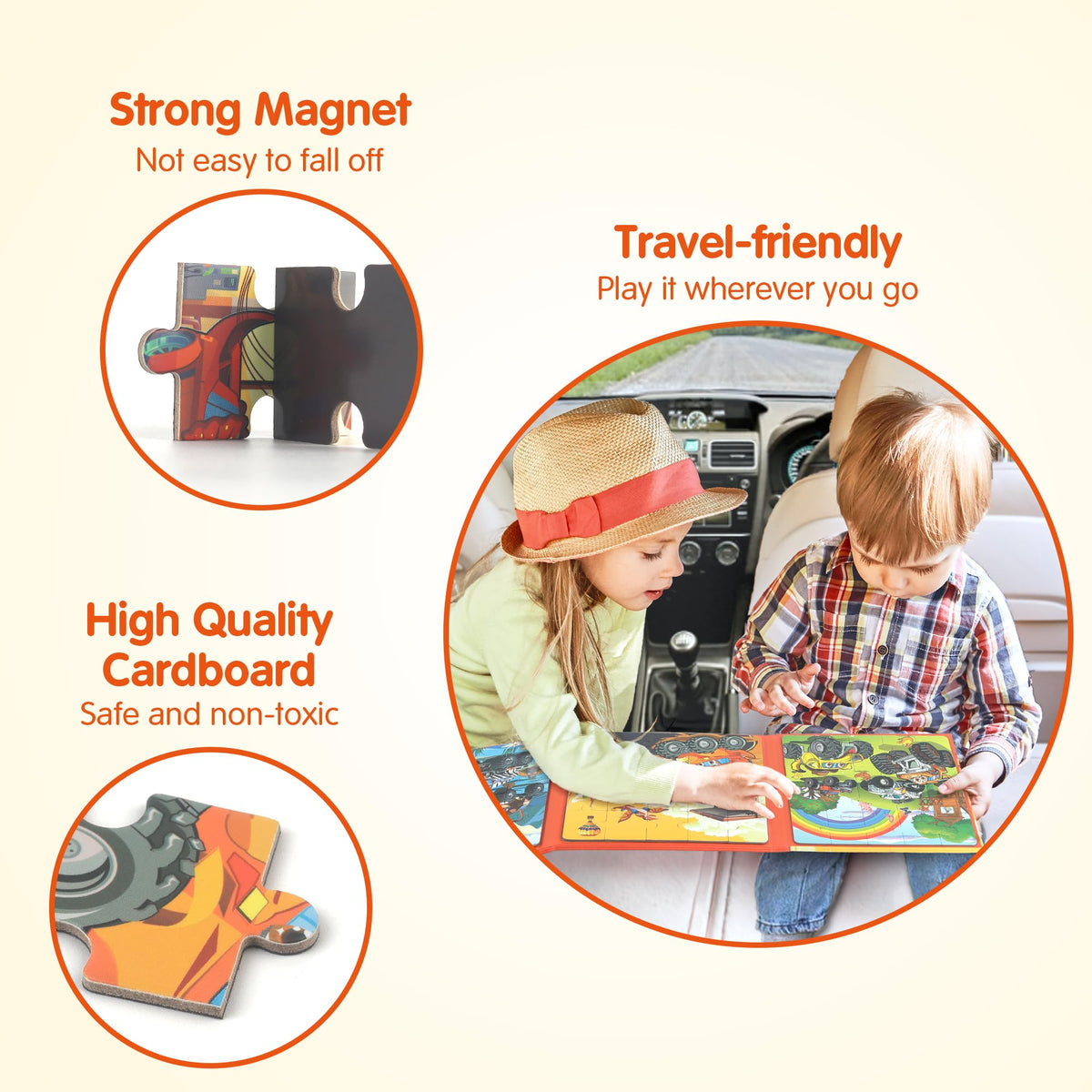 SYNARRY Magnetic Puzzles for Toddlers 3-5 – 20-Piece Travel Puzzles for Cars & Planes