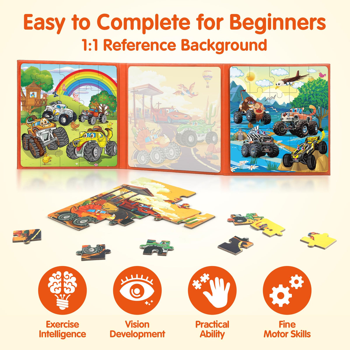 SYNARRY Magnetic Puzzles for Toddlers 3-5 – 20-Piece Travel Puzzles for Cars & Planes