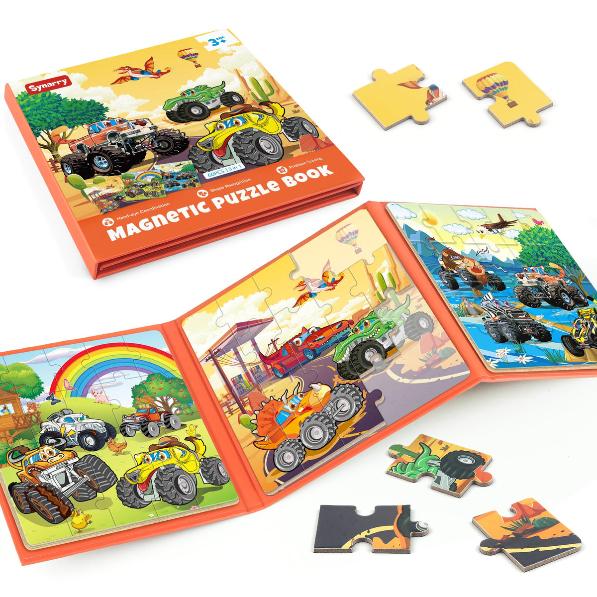 SYNARRY Magnetic Puzzles for Toddlers 3-5 – 20-Piece Travel Puzzles for Cars & Planes