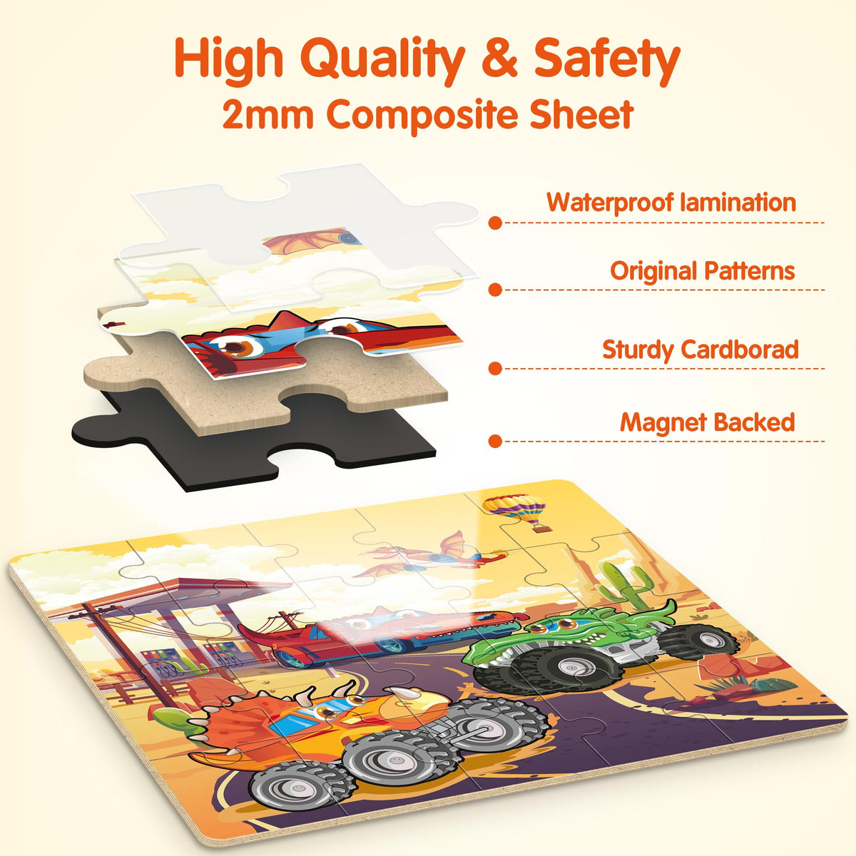 SYNARRY Magnetic Puzzles for Toddlers 3-5 – 20-Piece Travel Puzzles for Cars & Planes