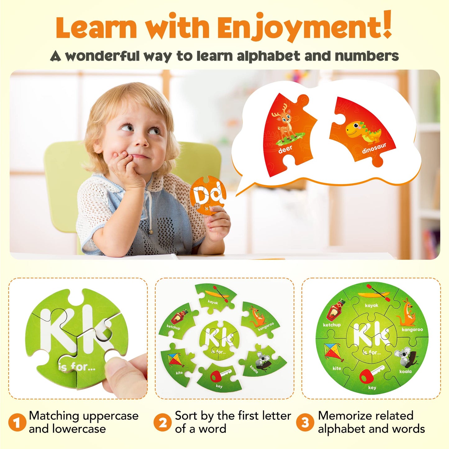 SYNARRY Alphabet & Number Puzzle Set for Kids 3-8 – ABC & 1-10 Educational Toys