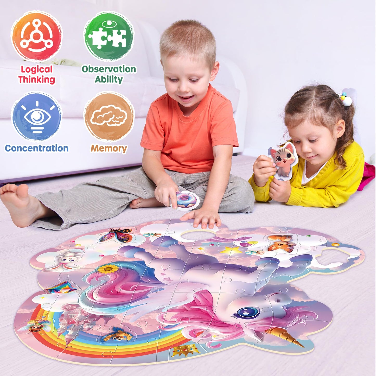 SYNARRY Unicorn Floor Puzzle – 45-Piece Double-Sided Puzzle for Kids 3-8