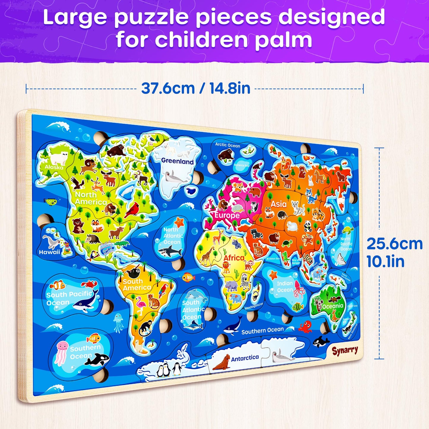 SYNARRY Large USA World Wooden Puzzles for Kids 3-8 – Geography Learning Set (2 Puzzles)