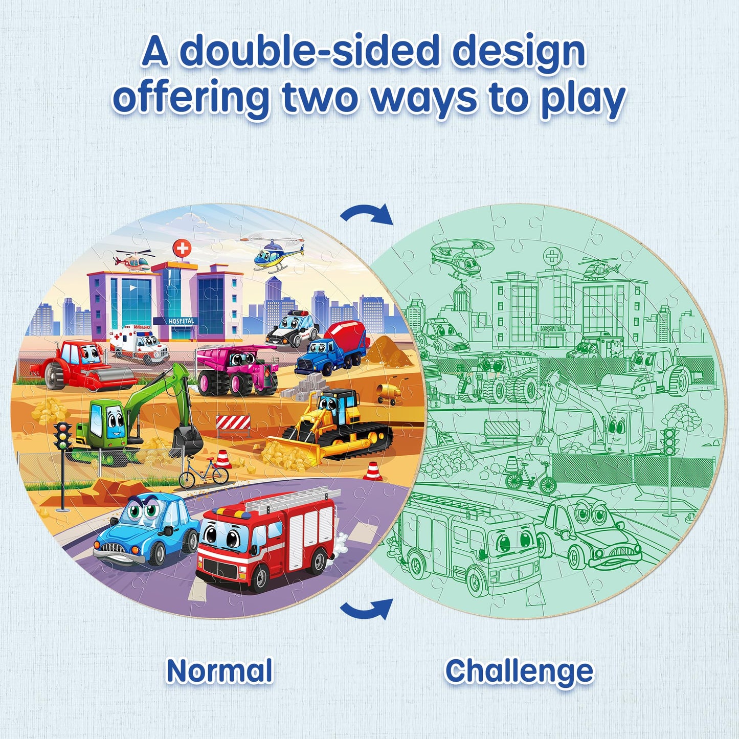 SYNARRY Vehicle Floor Puzzle – 70-Piece Giant Circle for Ages 3-8 | Durable, Double-Sided Transportation Toy
