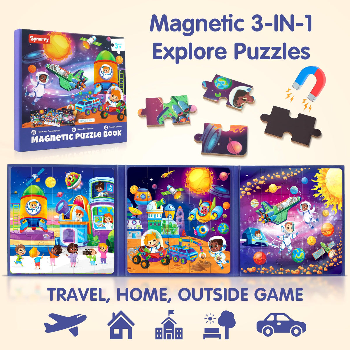 SYNARRY Magnetic Puzzles for Kids 3-5: Space Planets Solar System Travel Puzzles