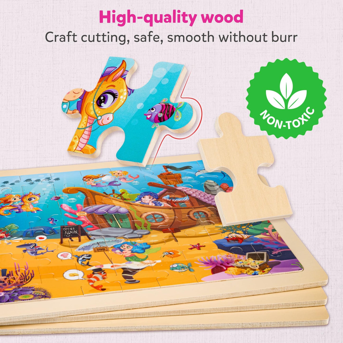 SYNARRY Unicorn Mermaid Princess Fairy Wooden Puzzles – 6-Pack, 60-Piece Jigsaws for Kids