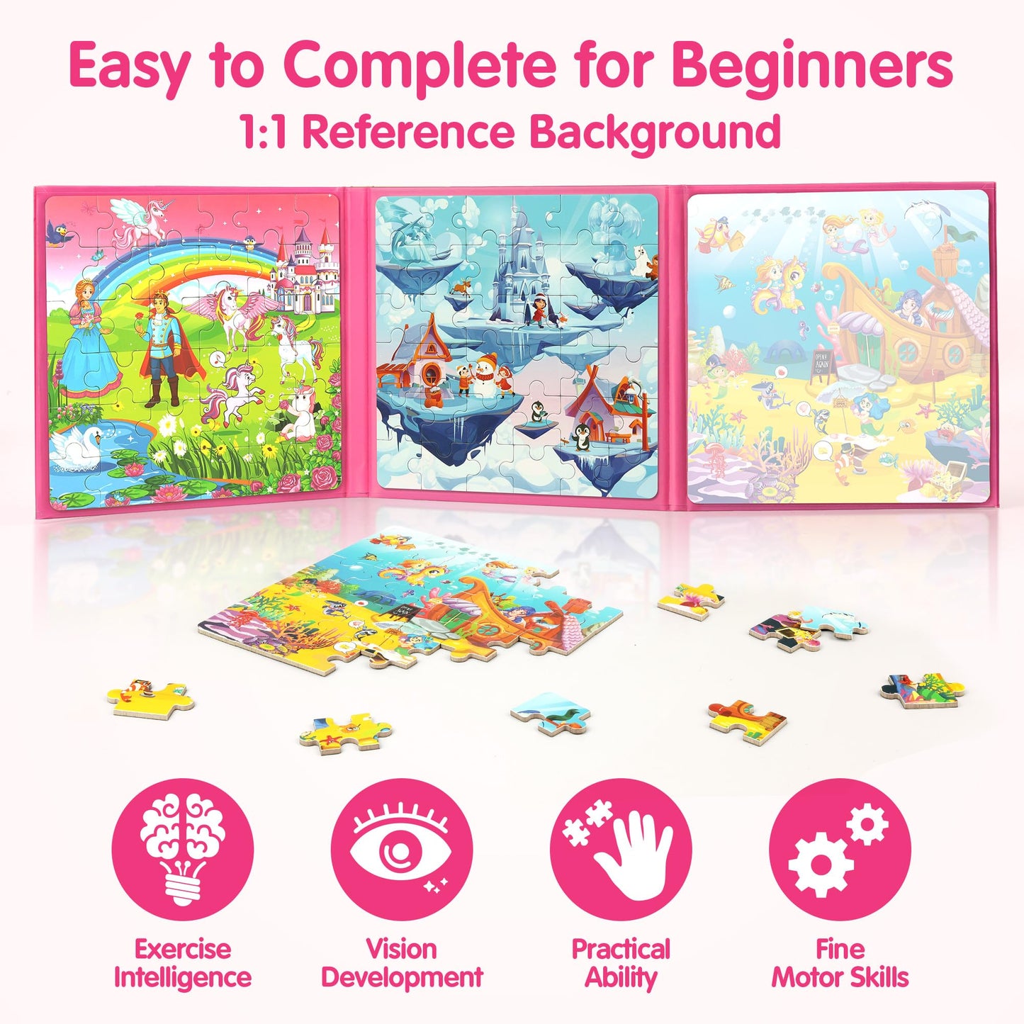 SYNARRY Unicorn Princess Mermaid Magnetic Puzzles – 36-Piece Travel Puzzles for Toddlers (Ages 3-8)