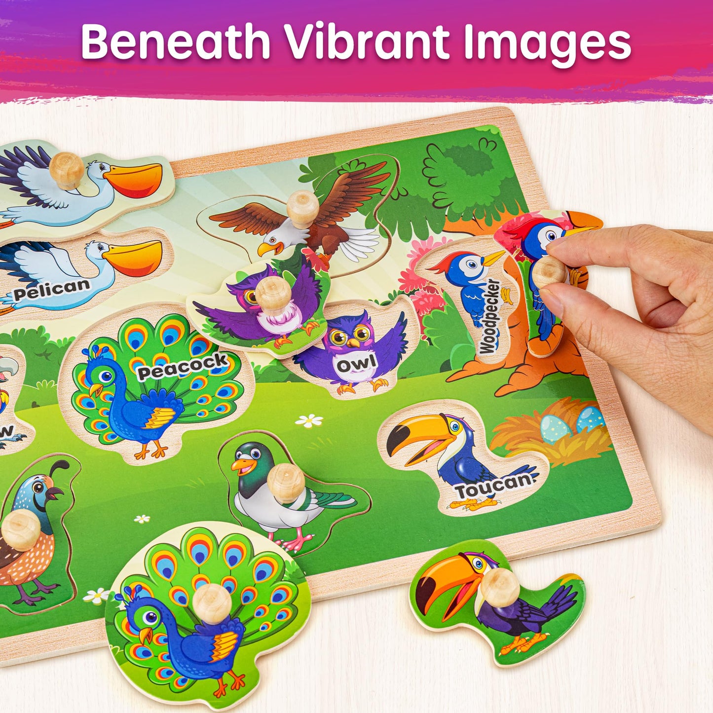 SYNARRY Wooden Puzzles for Toddlers 1-4 – 6 Animal Puzzles with Rack