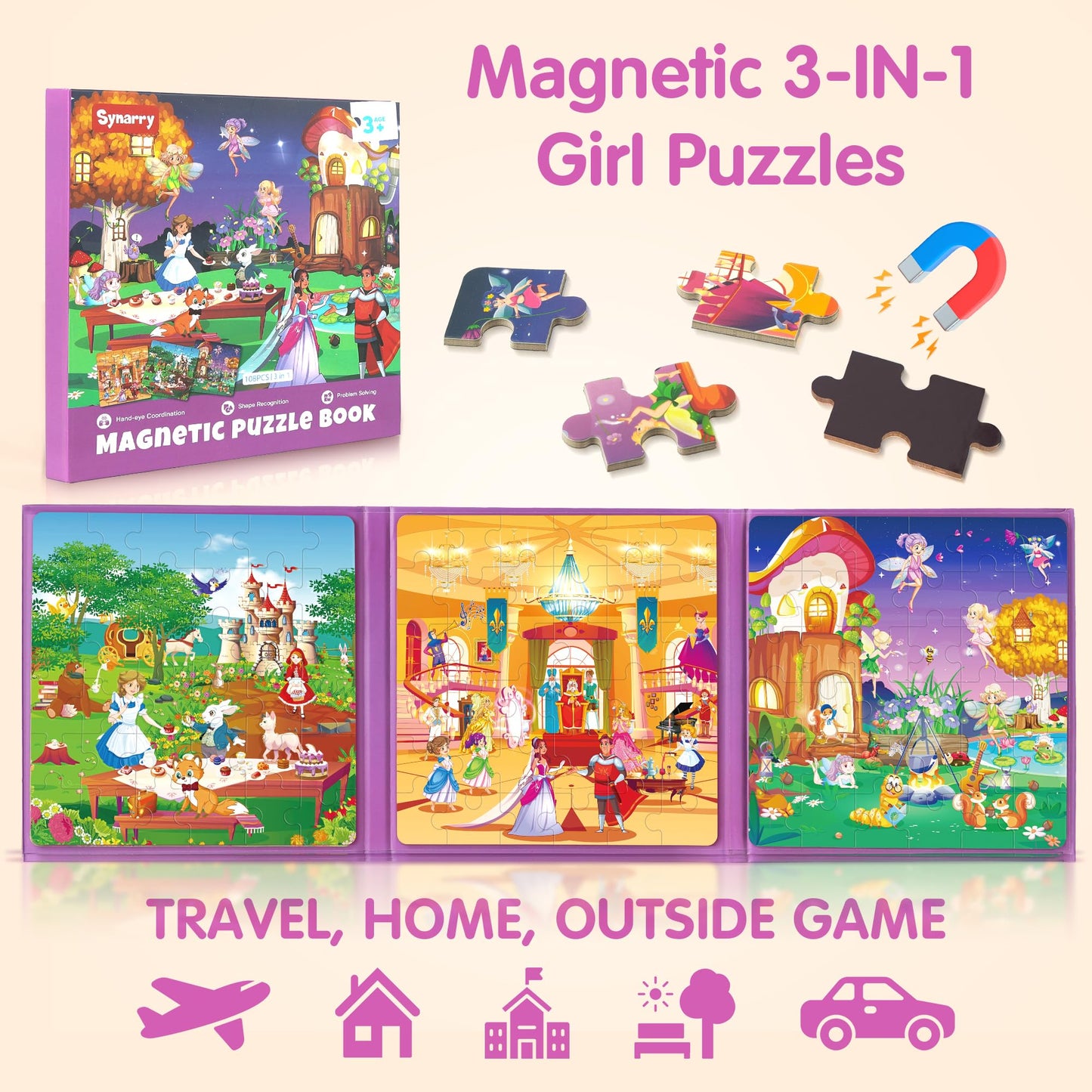 SYNARRY Princess Fairy Magnetic Puzzles for Toddlers – 36-Piece Travel Puzzles for Kids 4-6