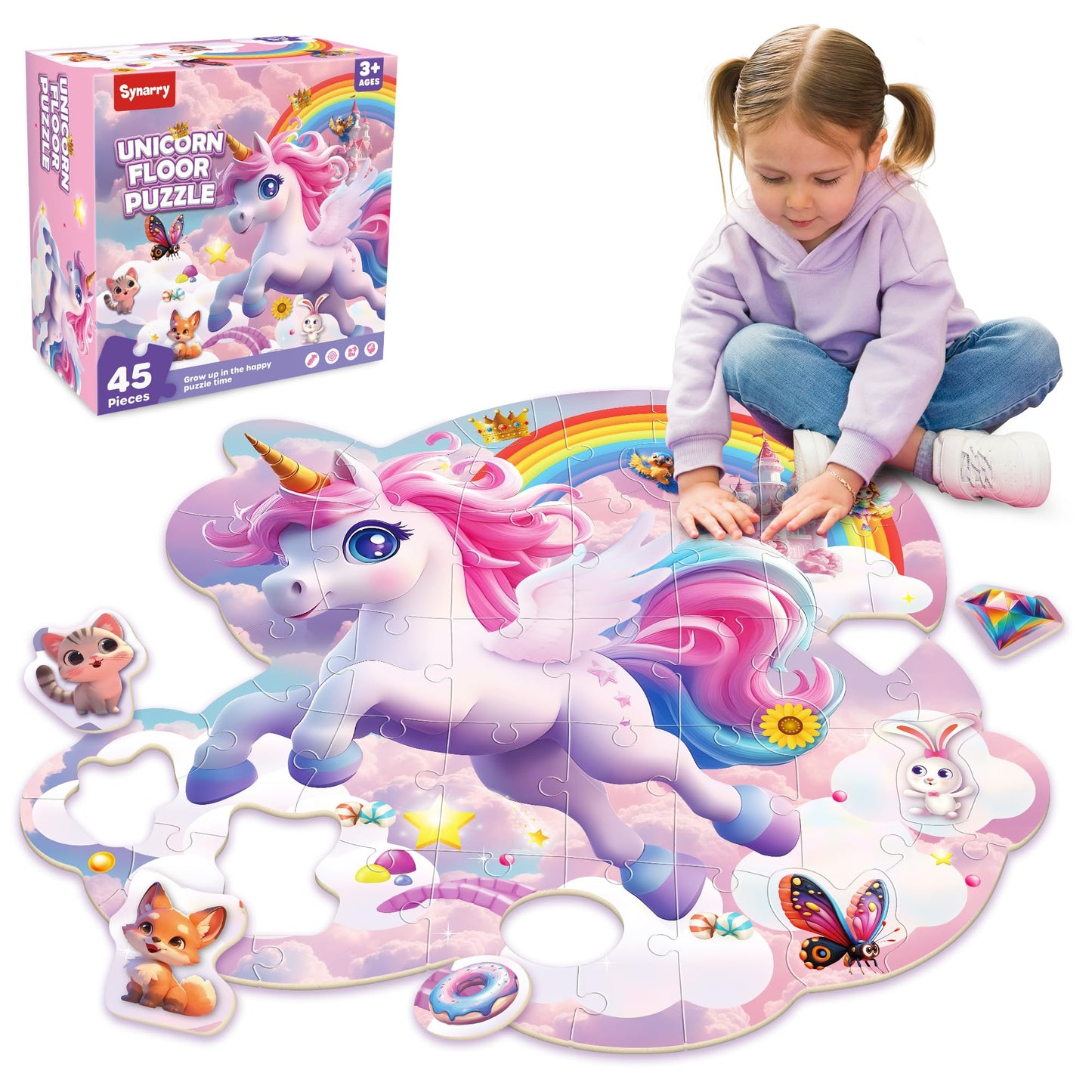 SYNARRY Unicorn Floor Puzzle – 45-Piece Double-Sided Puzzle for Kids 3-8