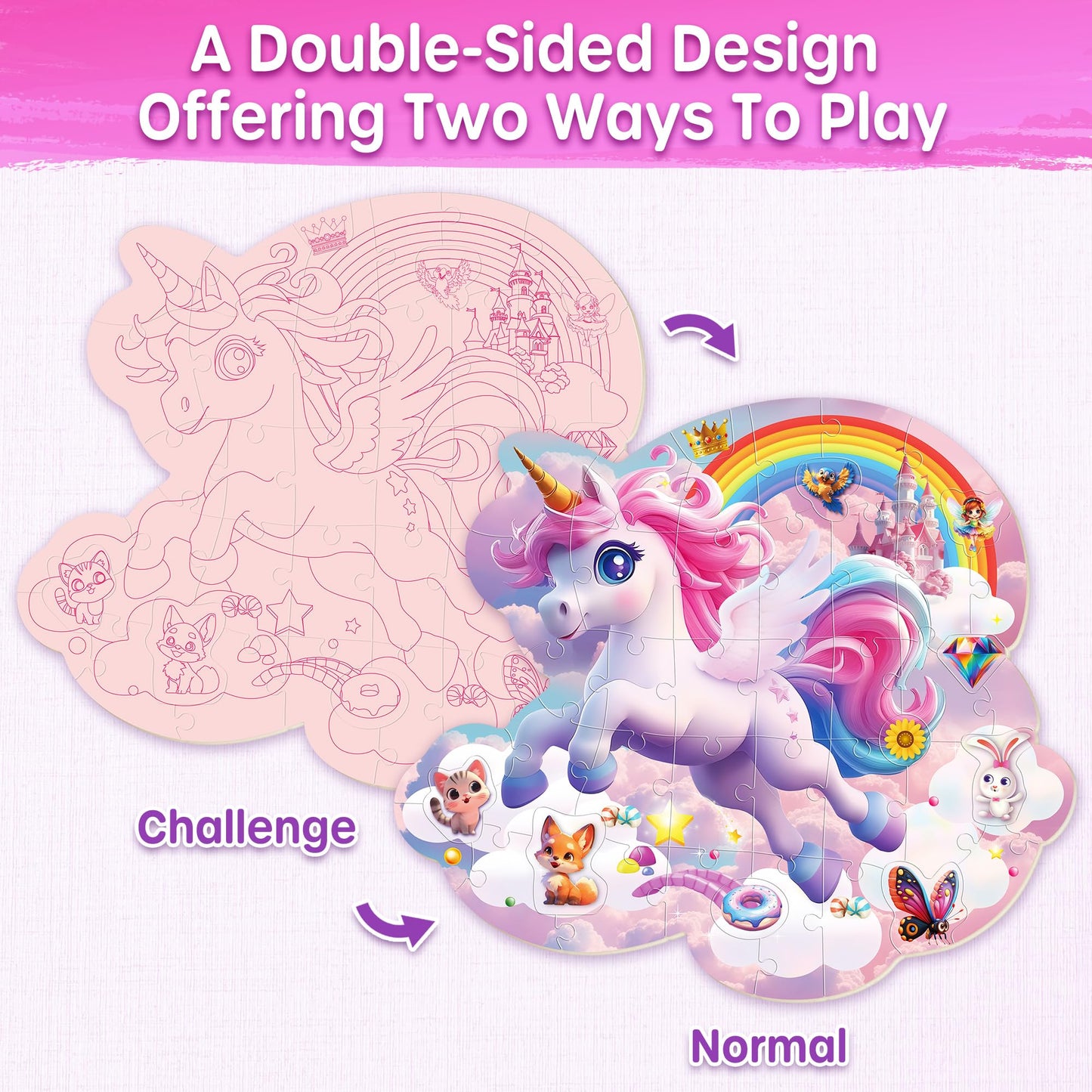 SYNARRY Unicorn Floor Puzzle – 45-Piece Double-Sided Puzzle for Kids 3-8