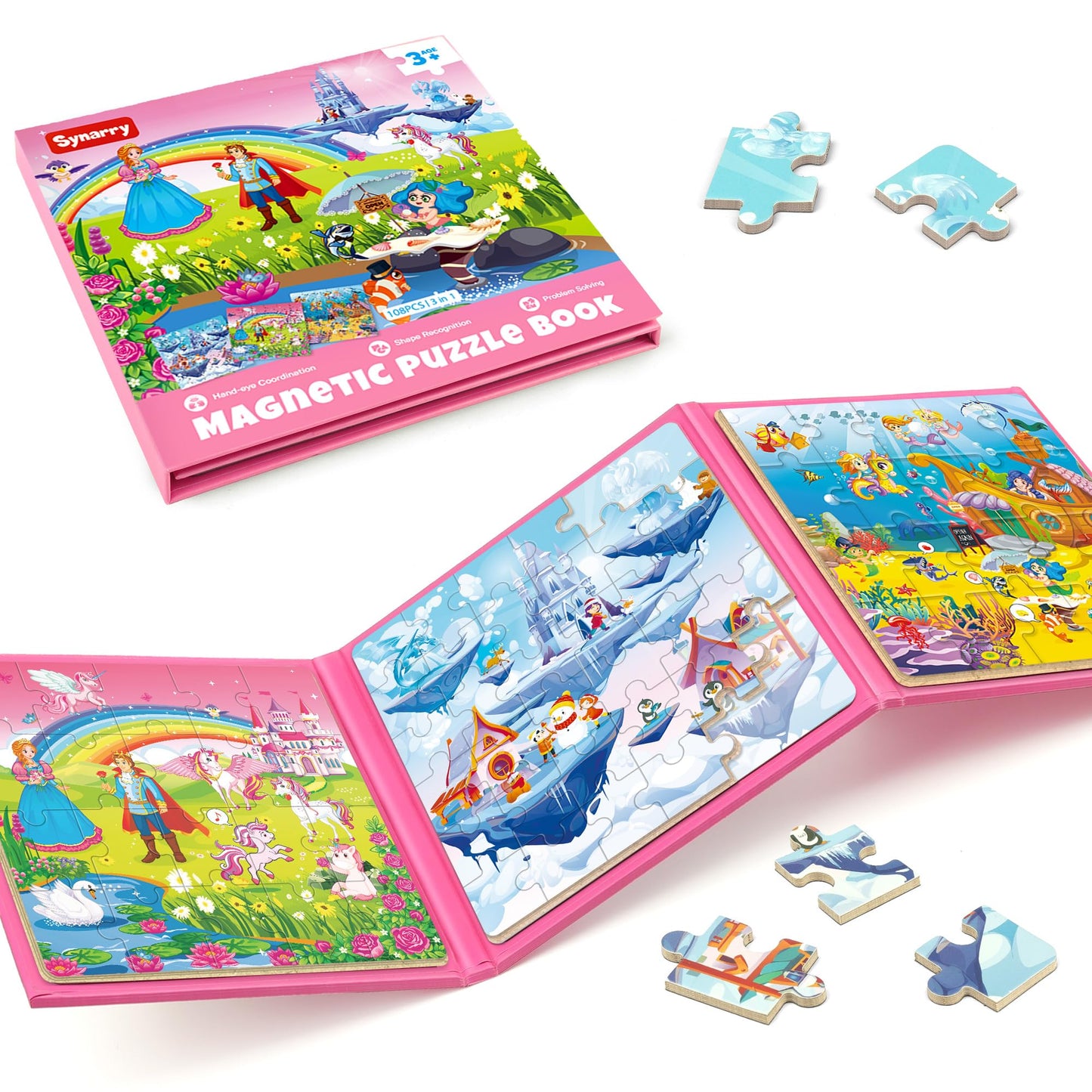 SYNARRY Unicorn Princess Mermaid Magnetic Puzzles – 36-Piece Travel Puzzles for Toddlers (Ages 3-8)