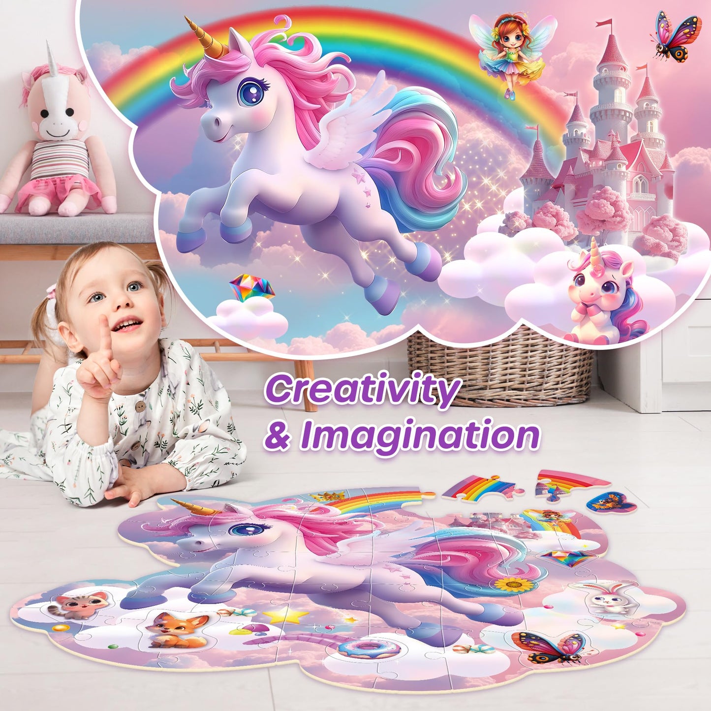 SYNARRY Unicorn Floor Puzzle – 45-Piece Double-Sided Puzzle for Kids 3-8
