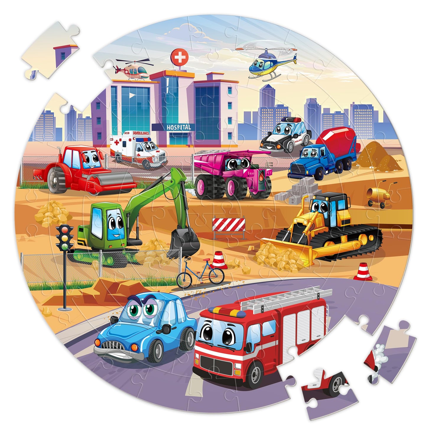 SYNARRY Vehicle Floor Puzzle – 70-Piece Giant Circle for Ages 3-8 | Durable, Double-Sided Transportation Toy