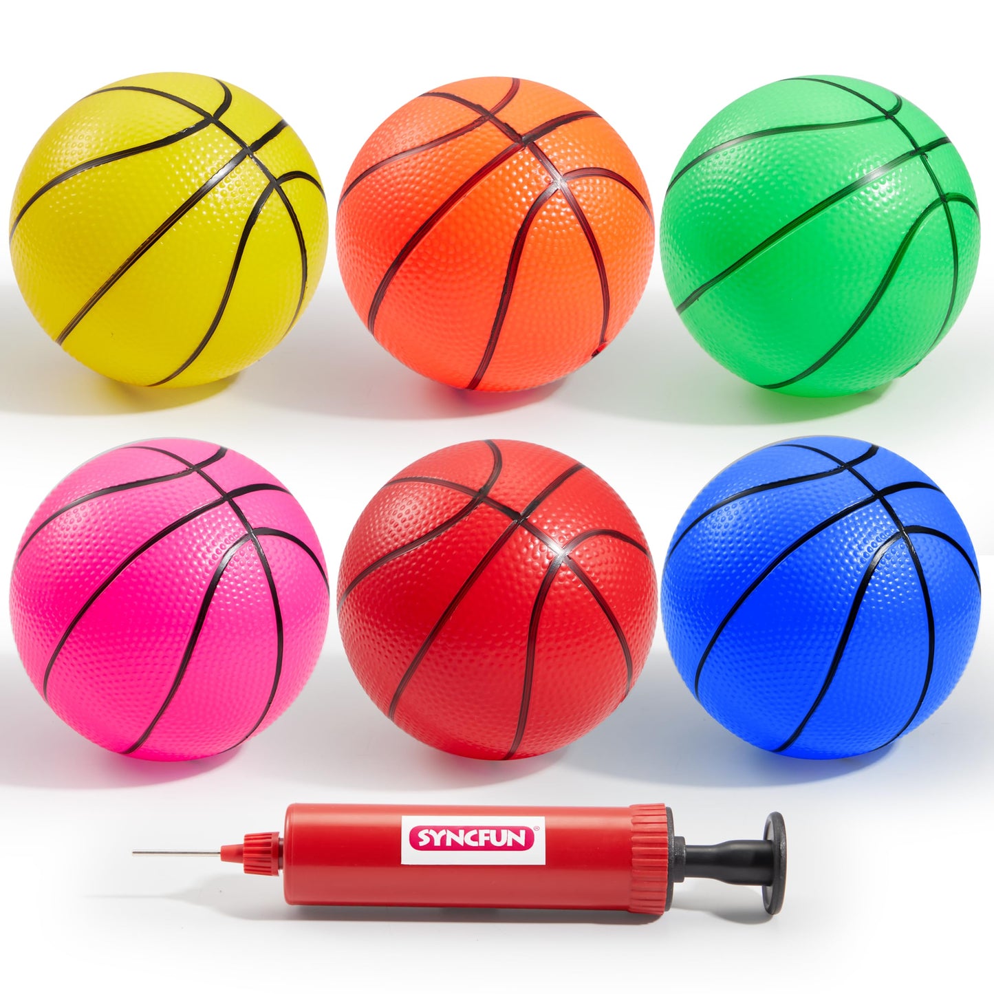 SYNCFUN 6 PCS Mini Basketball Set — 5-Inch Colorful Balls with Pump