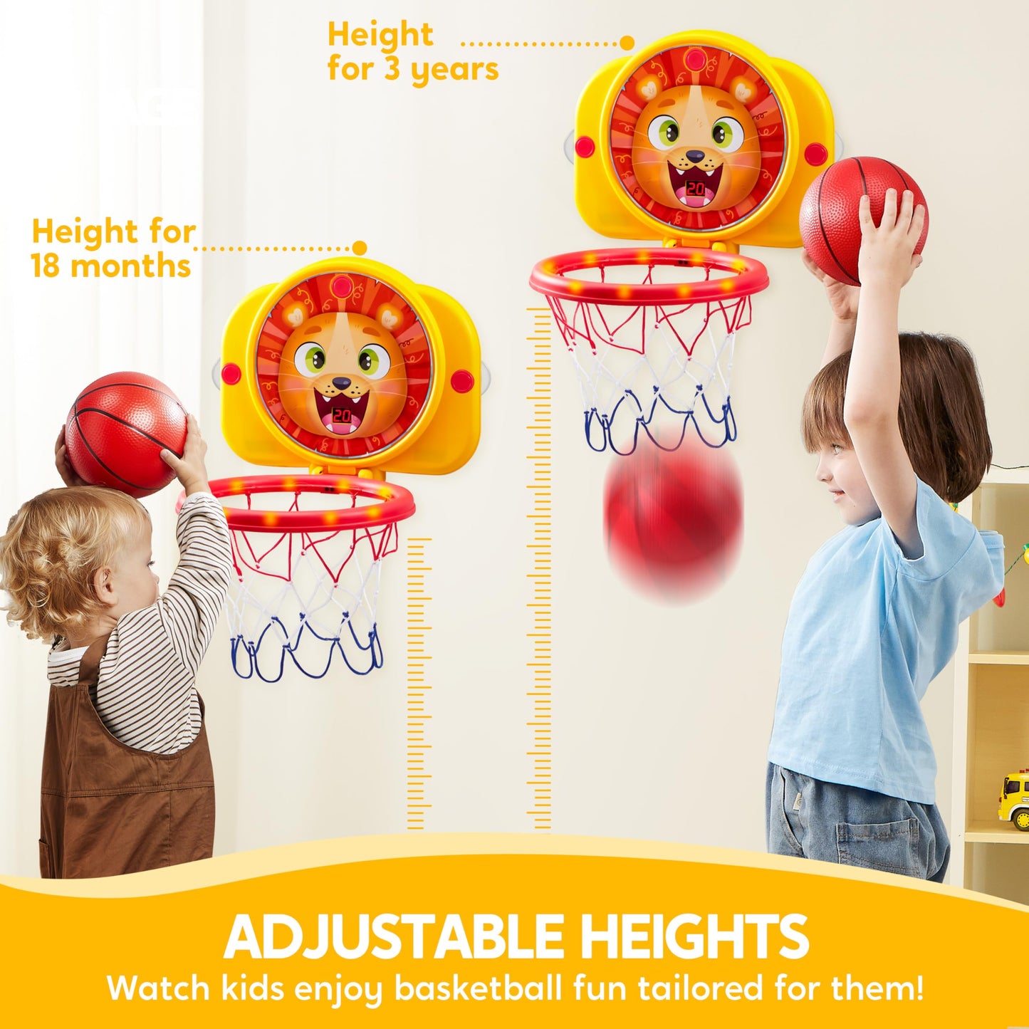 SYNCFUN Mini Basketball Hoop LED Scoring – Adjustable Indoor Hoop with 2 Balls