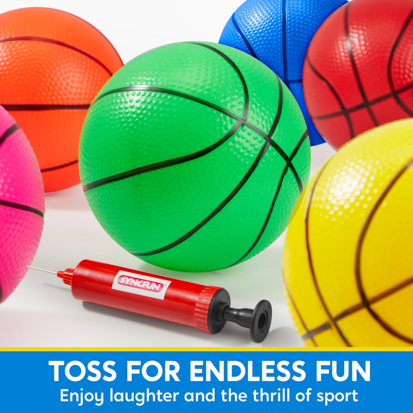 SYNCFUN 6 PCS Mini Basketball Set — 5-Inch Colorful Balls with Pump
