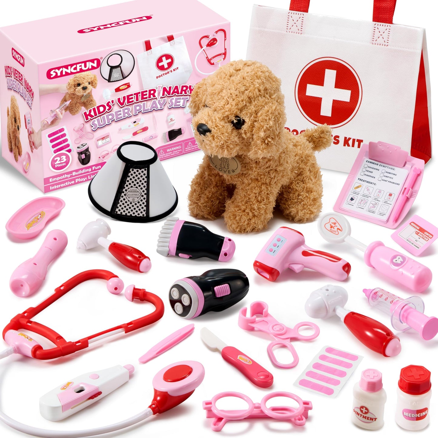 SYNCFUN Doctor Kit for Girls – 22-Piece Vet Playset with Stethoscope & Accessories