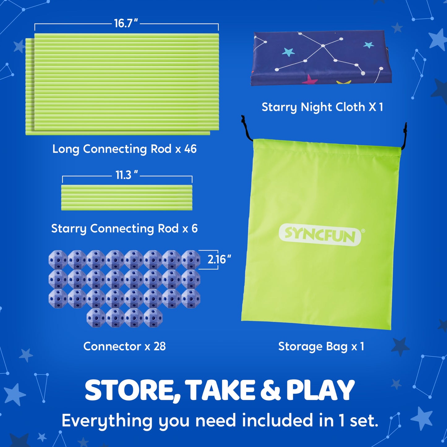 SYNCFUN Glow Fort Building Kit | Glow-in-the-Dark Castles & Tunnels for Kids Aged 3-12
