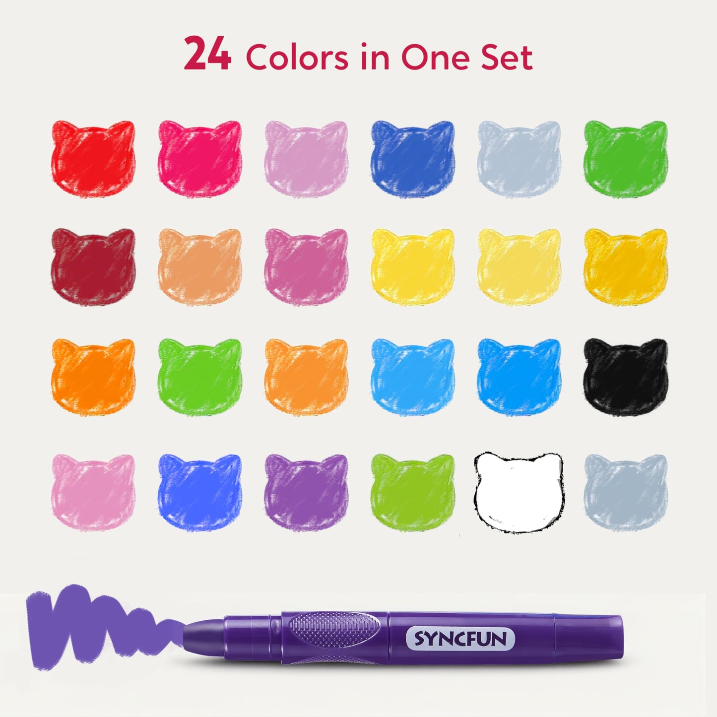 SYNCFUN Twistable Silky Crayons – 24 Pcs Washable, Non-Toxic, Mess-Free for Kids 3+