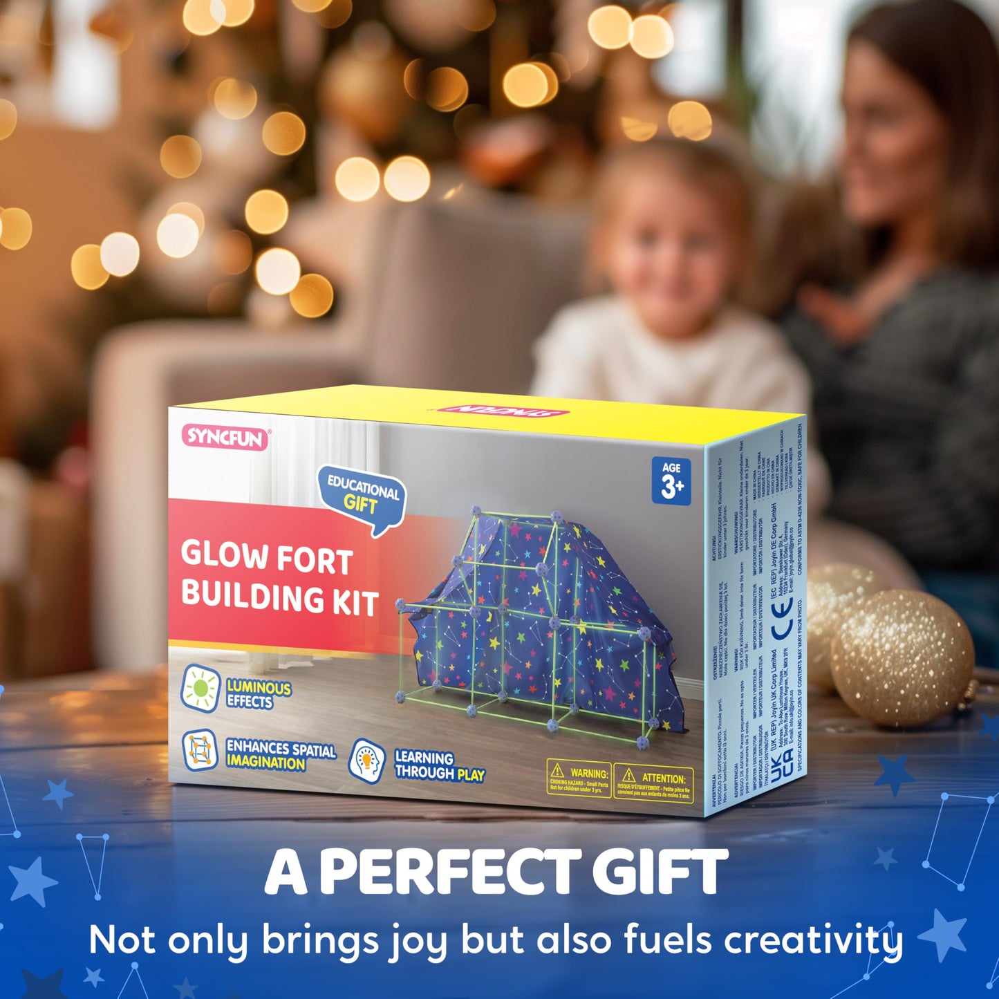 SYNCFUN Glow Fort Building Kit | Glow-in-the-Dark Castles & Tunnels for Kids Aged 3-12
