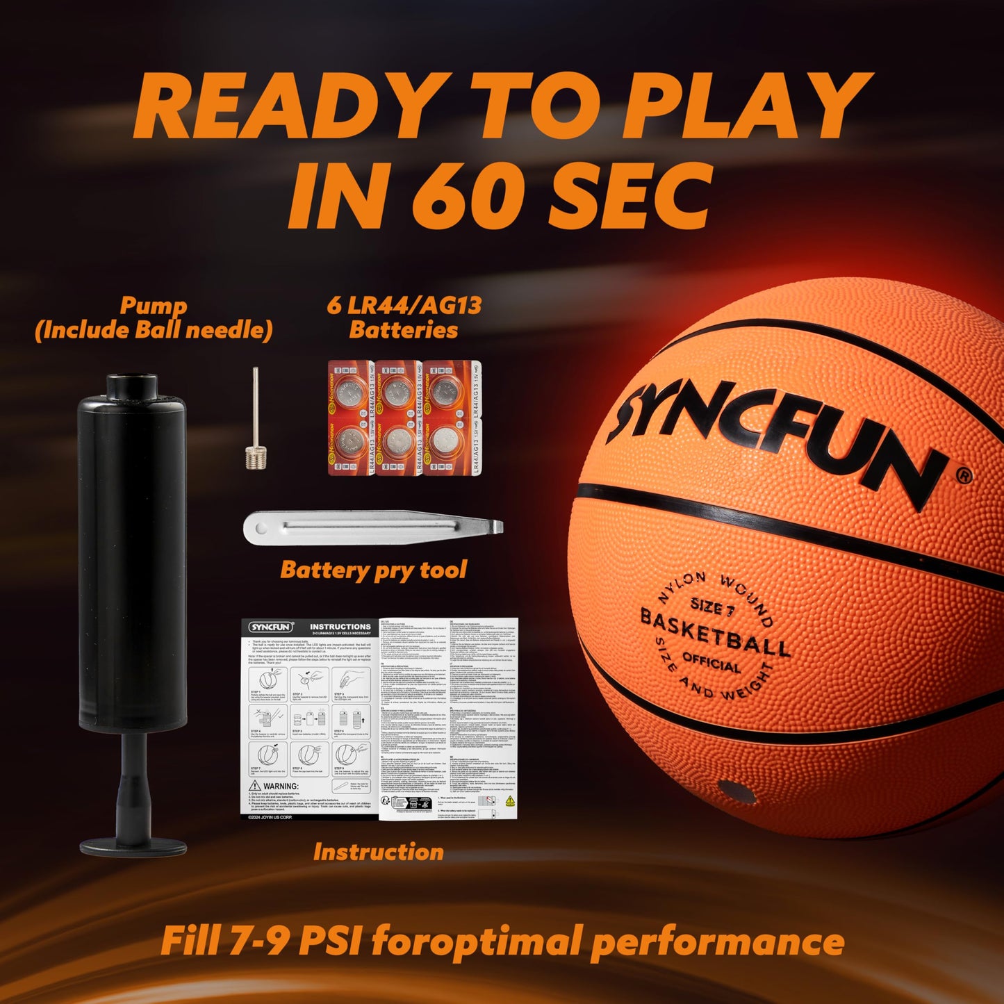 SYNCFUN Glow in the Dark Basketball – Size 7, Light Up Night Games & Gift
