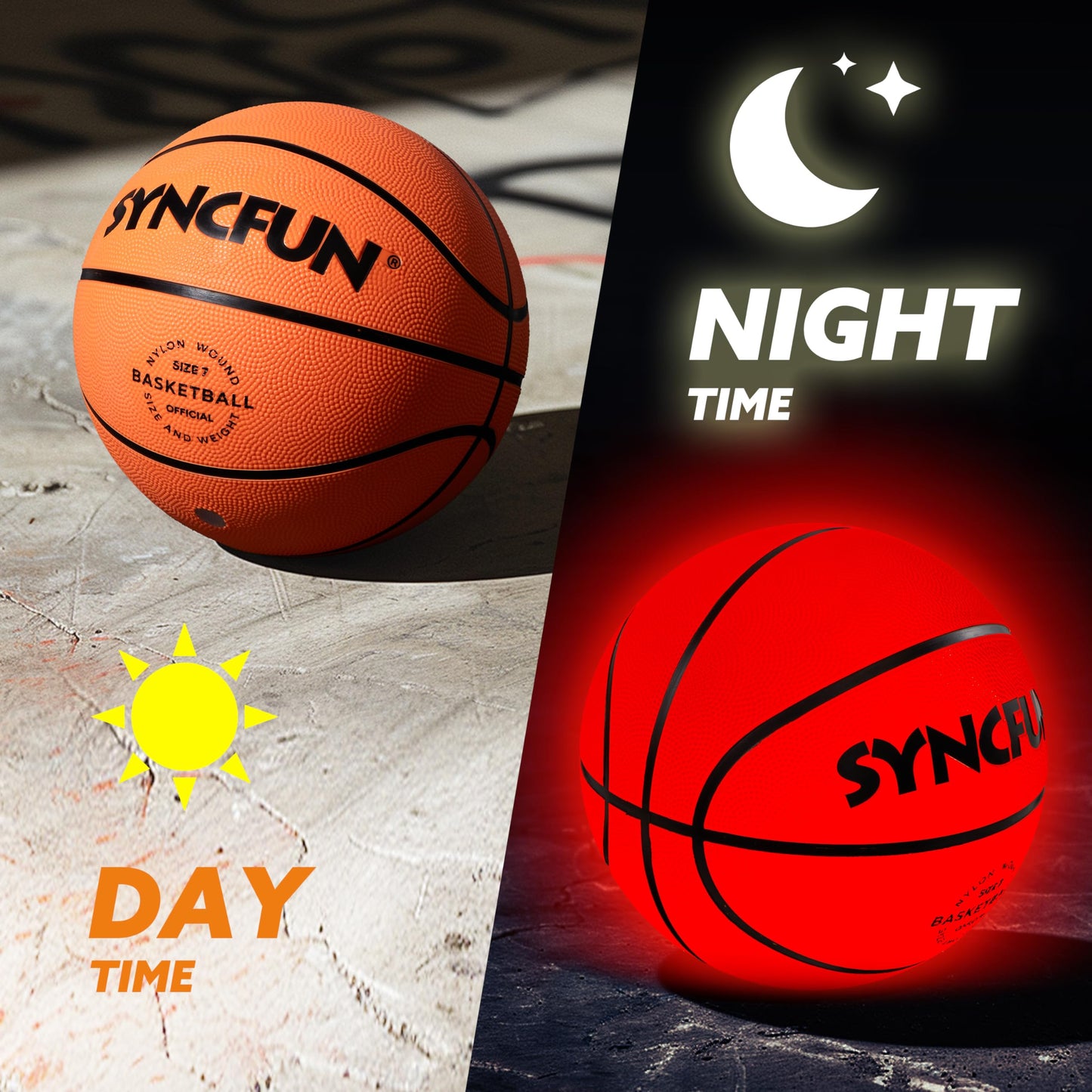 SYNCFUN Glow in the Dark Basketball – Size 7, Light Up Night Games & Gift