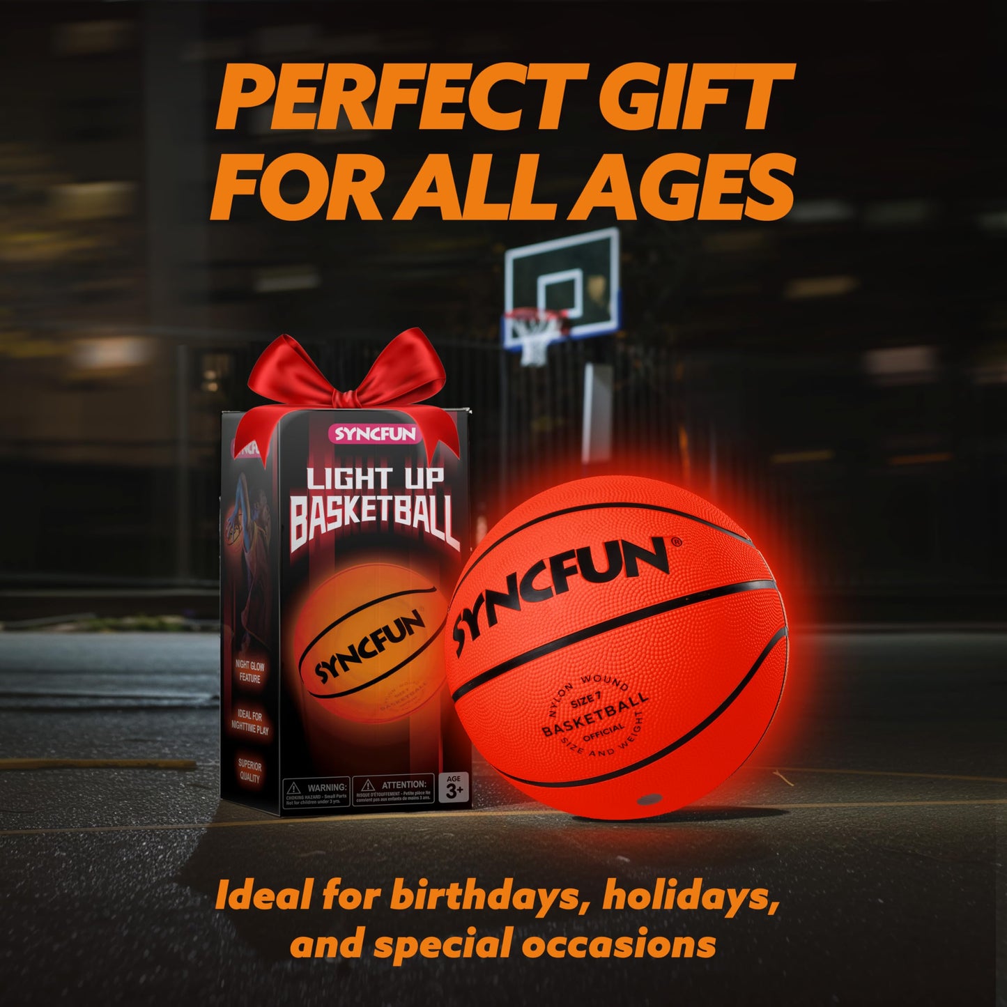 SYNCFUN Glow in the Dark Basketball – Size 7, Light Up Night Games & Gift