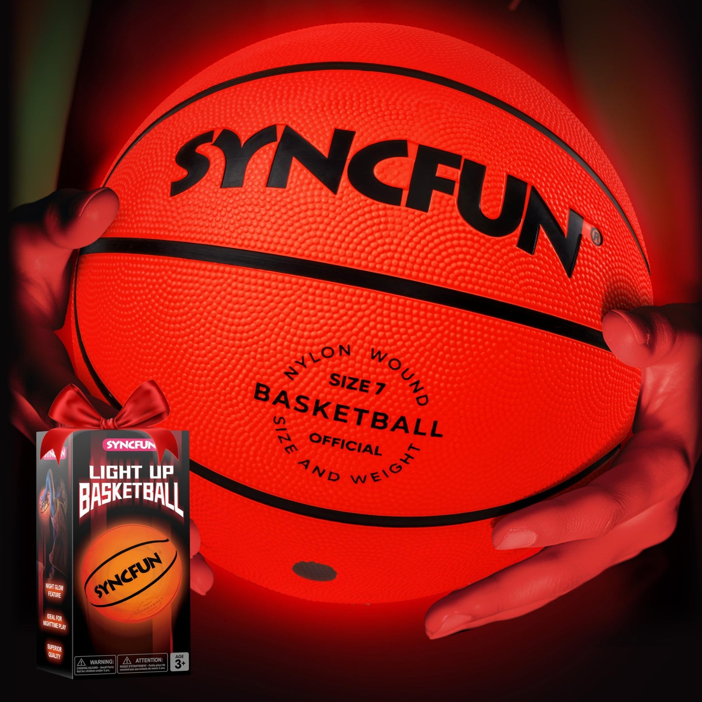 SYNCFUN Glow in the Dark Basketball – Size 7, Light Up Night Games & Gift