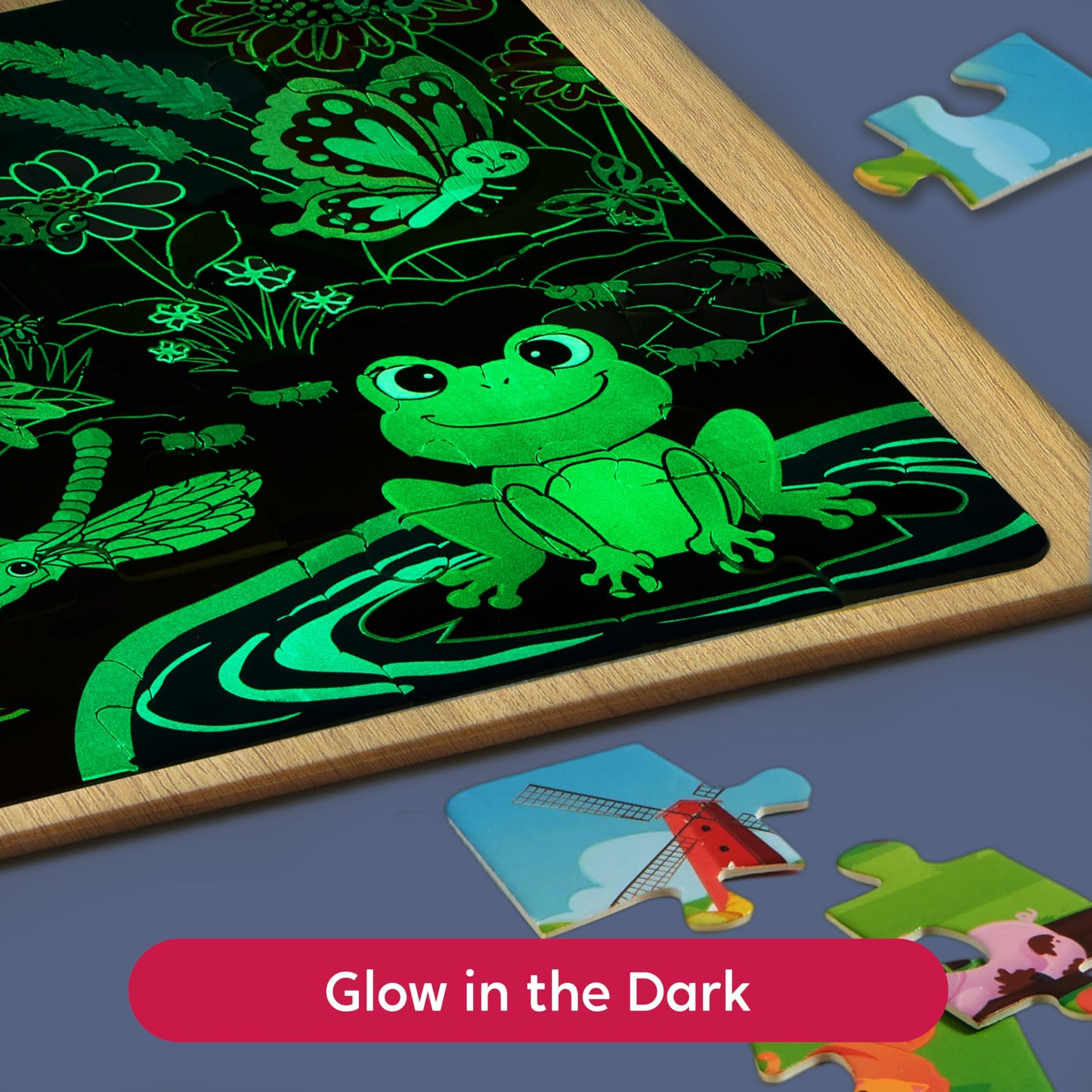 SYNCFUN 4-in-1 Animal Wooden Puzzles – Glow in the Dark Montessori Puzzles for Toddlers 3-5 (Farm, Ocean, Zoo, Insect)