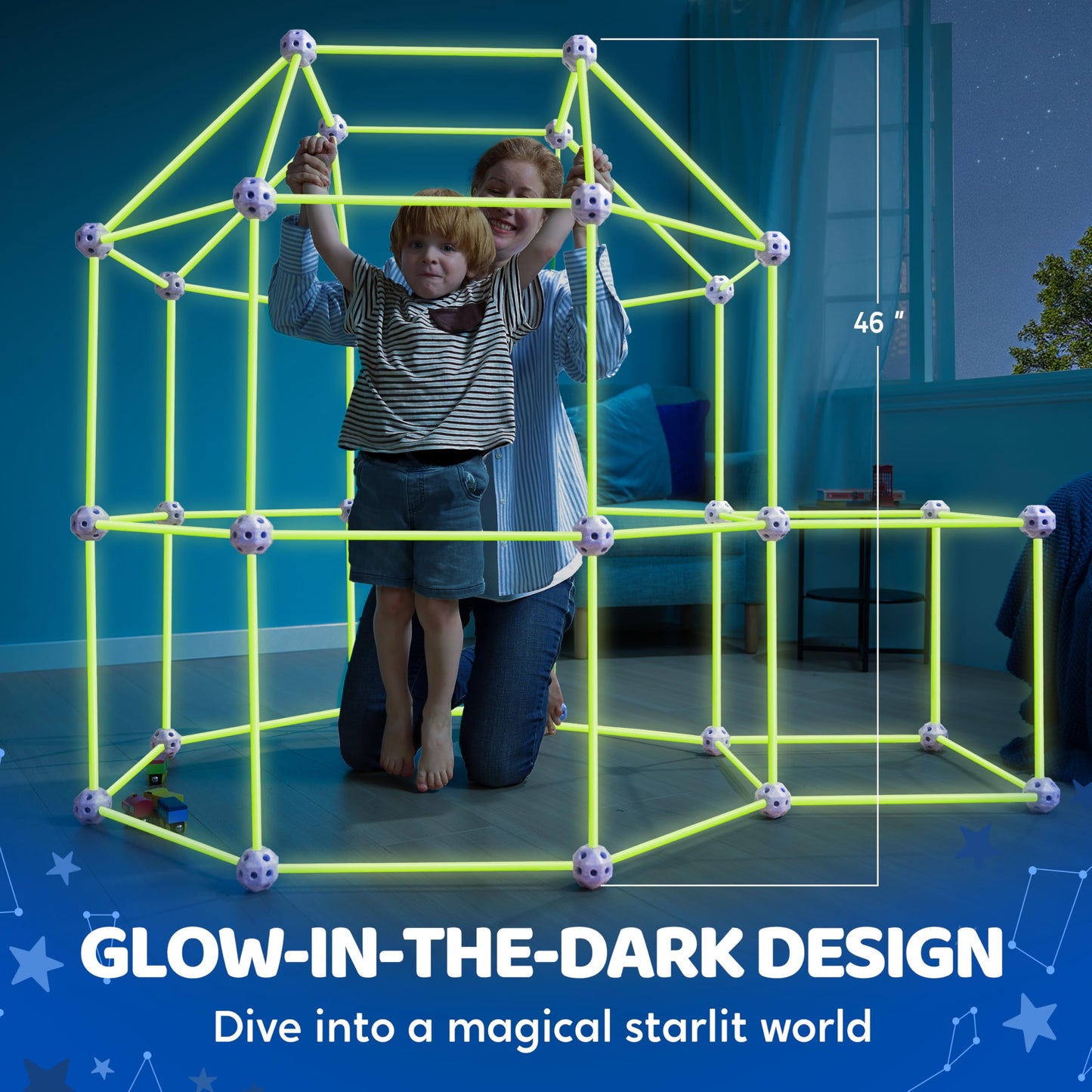 SYNCFUN Glow Fort Building Kit | Glow-in-the-Dark Castles & Tunnels for Kids Aged 3-12