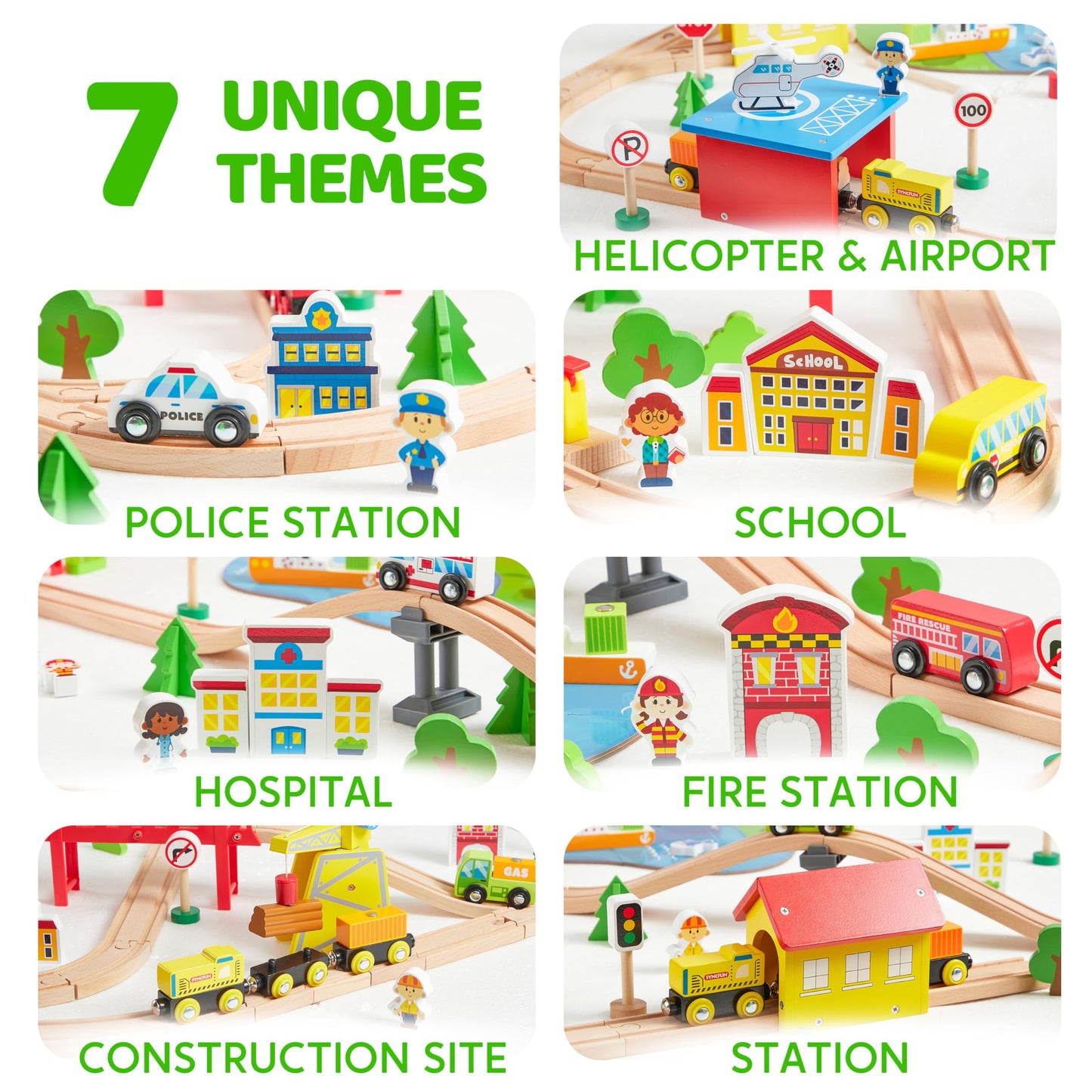 SYNCFUN 110PCS Wooden Train Set – Magnetic Trains & City Track for Ages 3-8